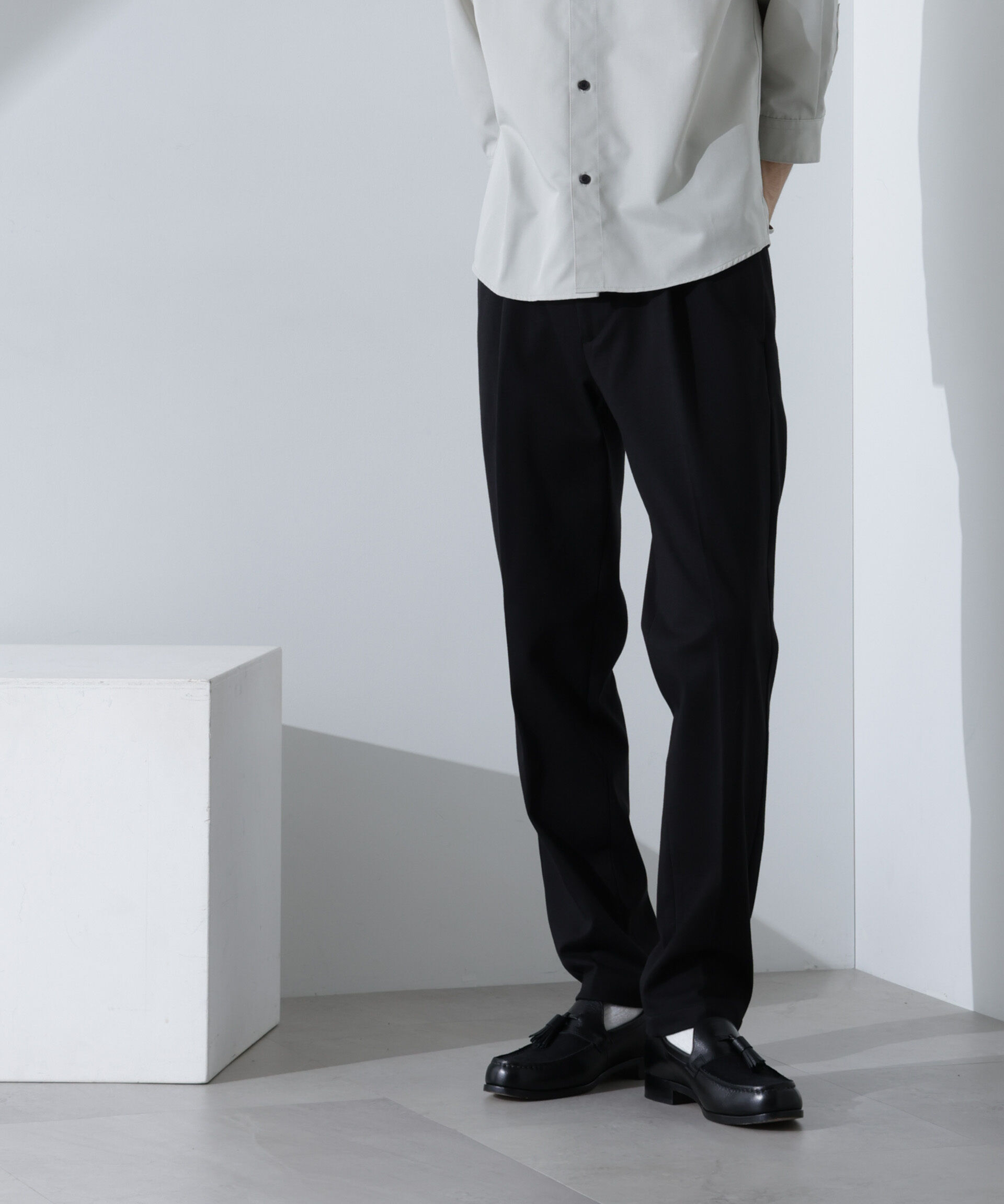 nano･universe「ストレッチカノコスラックス(セットアップ可)」|チノ|ブラック