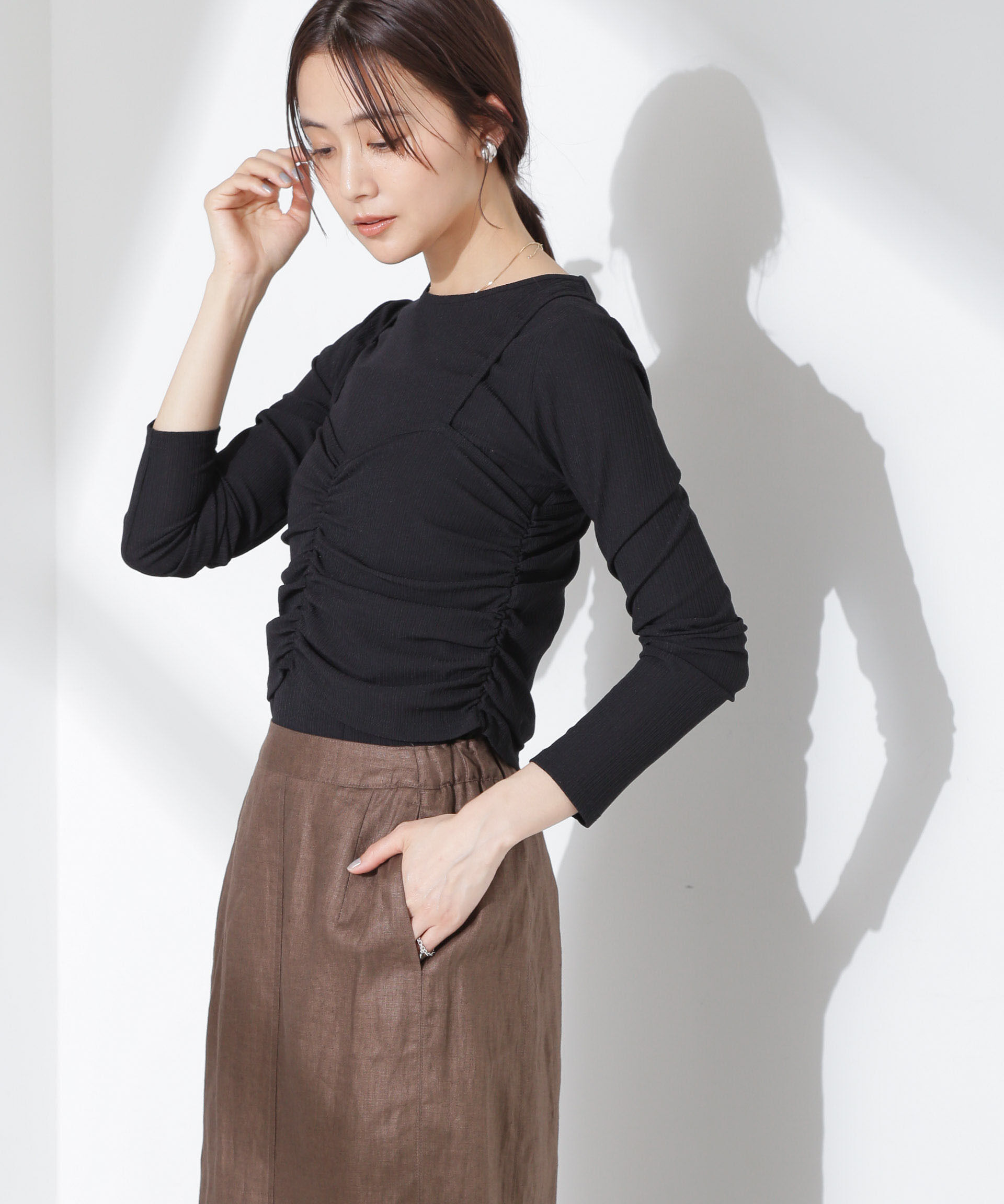 nano･universe「シャーリングビスチェセットカットトップス」|Tシャツ・カットソー|