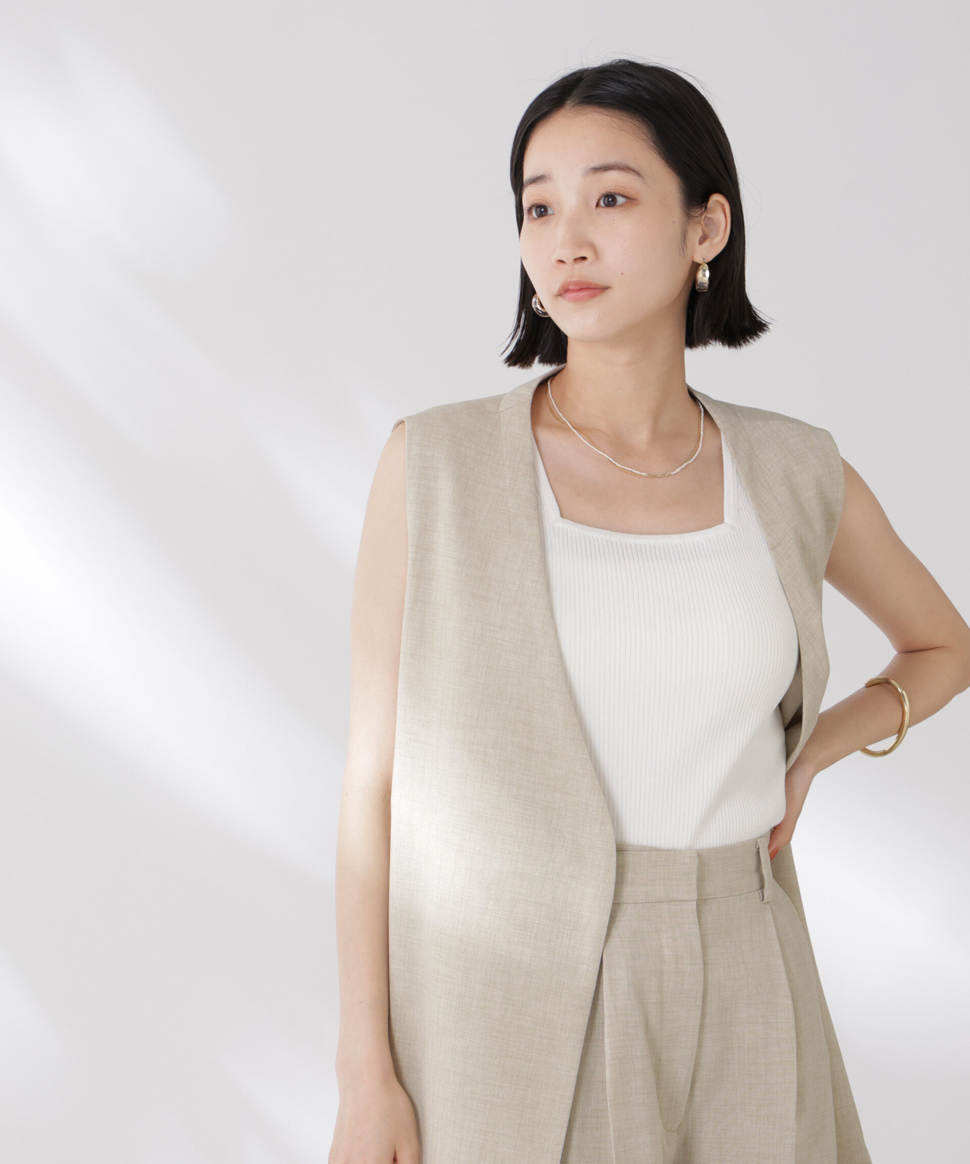 nano･universe「前後2wayスクエア＆クルーネックリブニットタンクトップ」|ニット・セーター|ホワイト