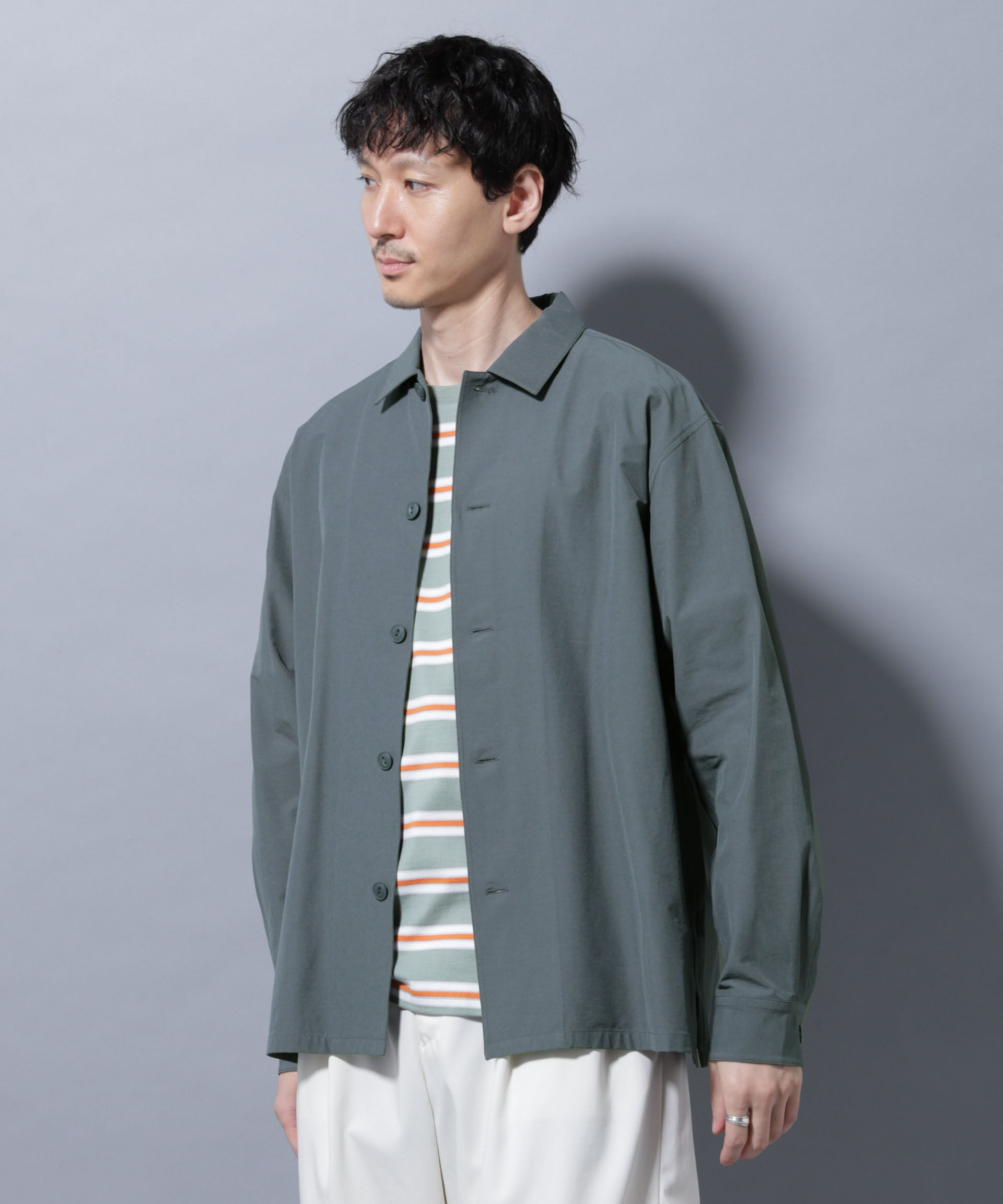 nano･universe「ストレッチワイドシャツブルゾン(セットアップ可)」|シャツ・ブラウス|ブルーグレー5