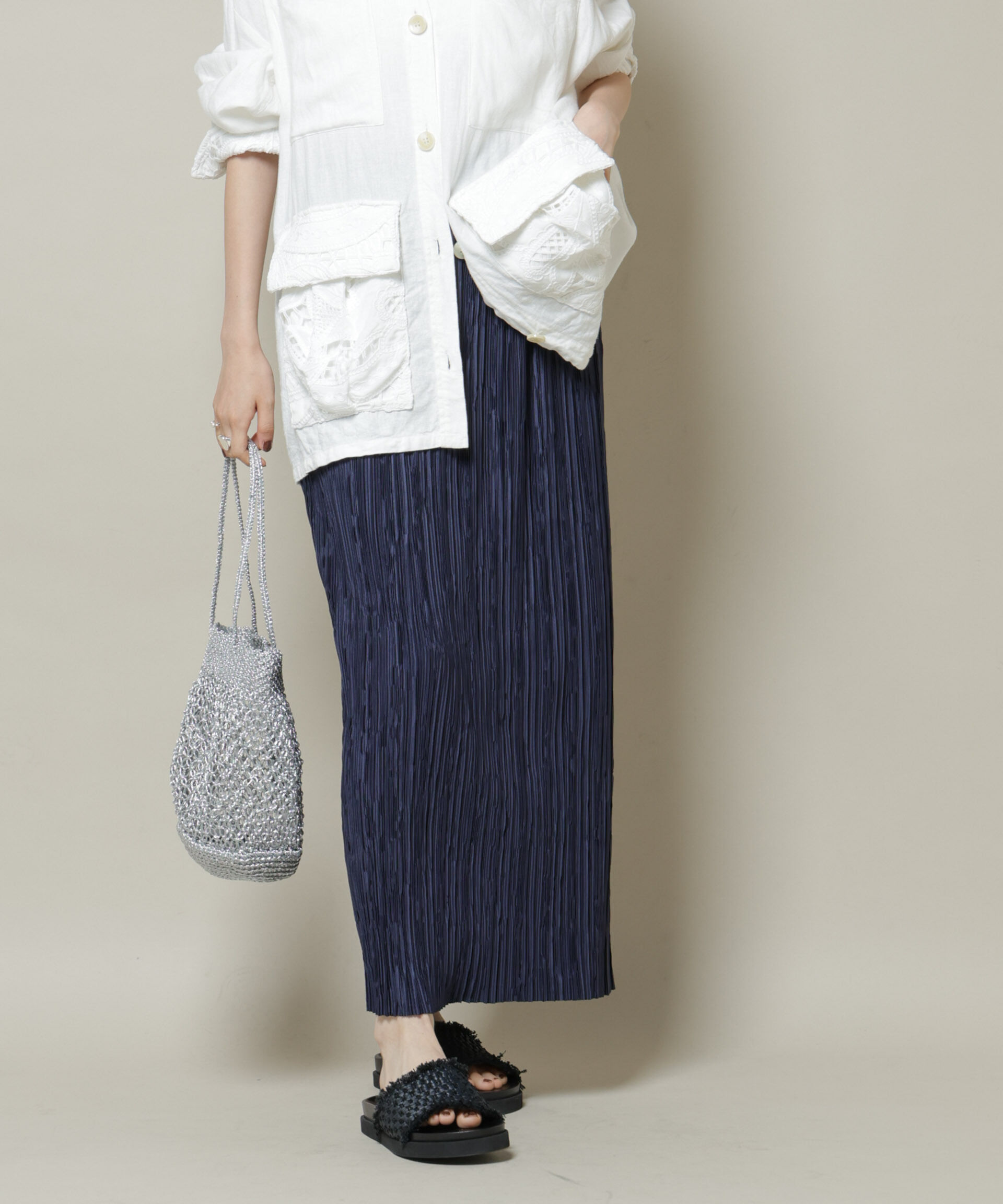 nano･universe「ランダムプリーツカットナロースカート(セットアップ可)」|スカート|ネイビー