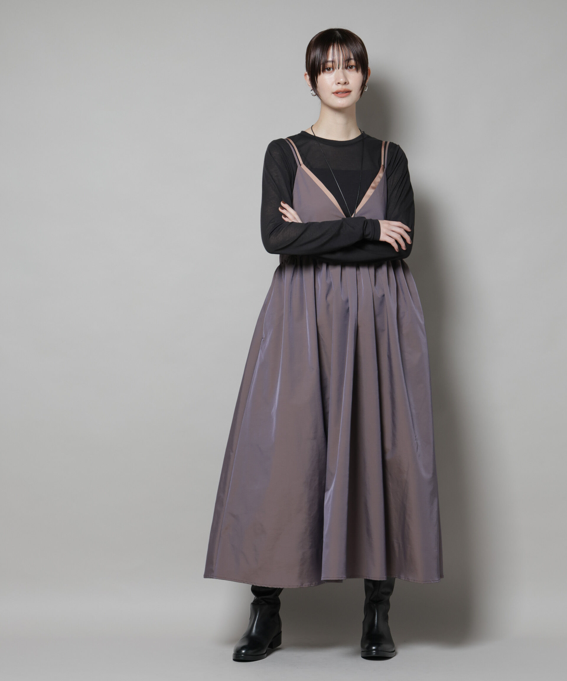 nano･universe「シャンブレータフタキャミレイヤードワンピース」|ワンピース|