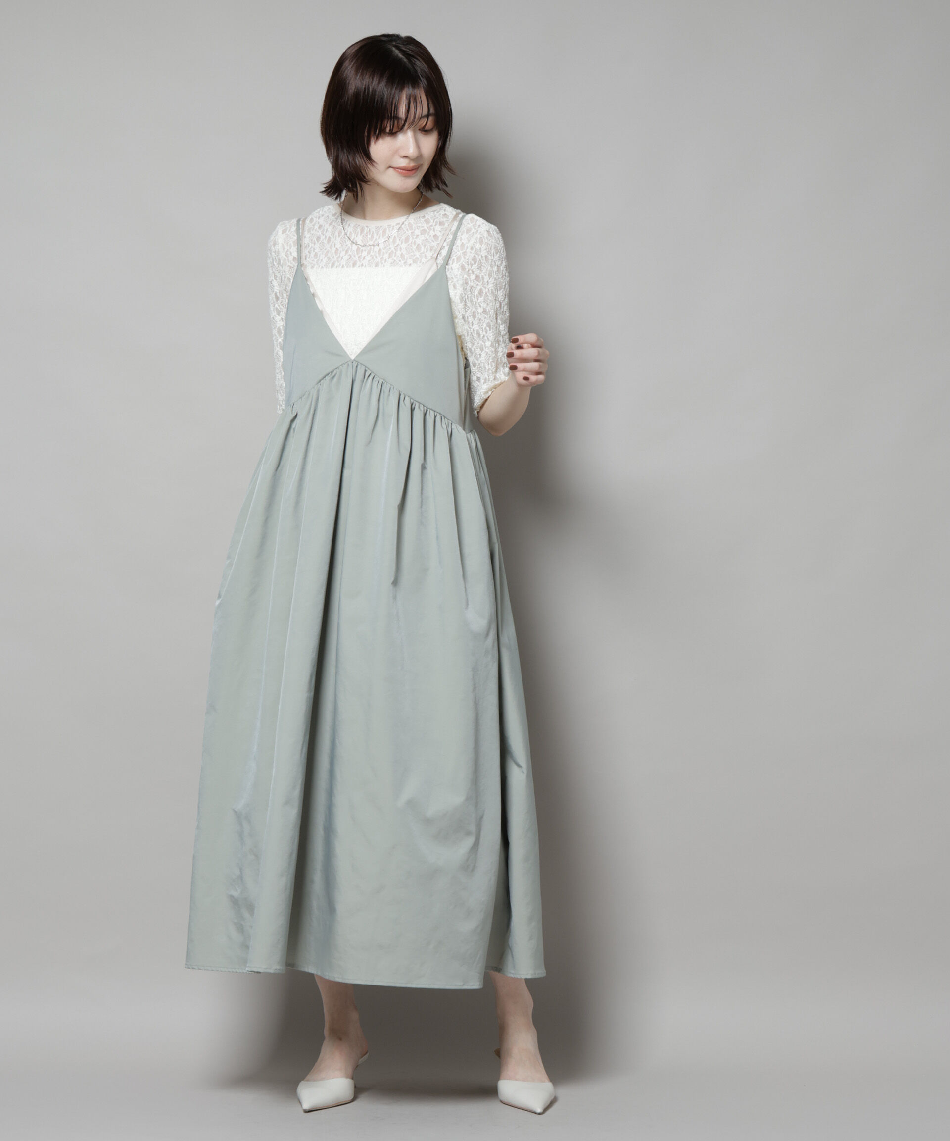 nano･universe「シャンブレータフタキャミレイヤードワンピース」|ワンピース|L.グリーン