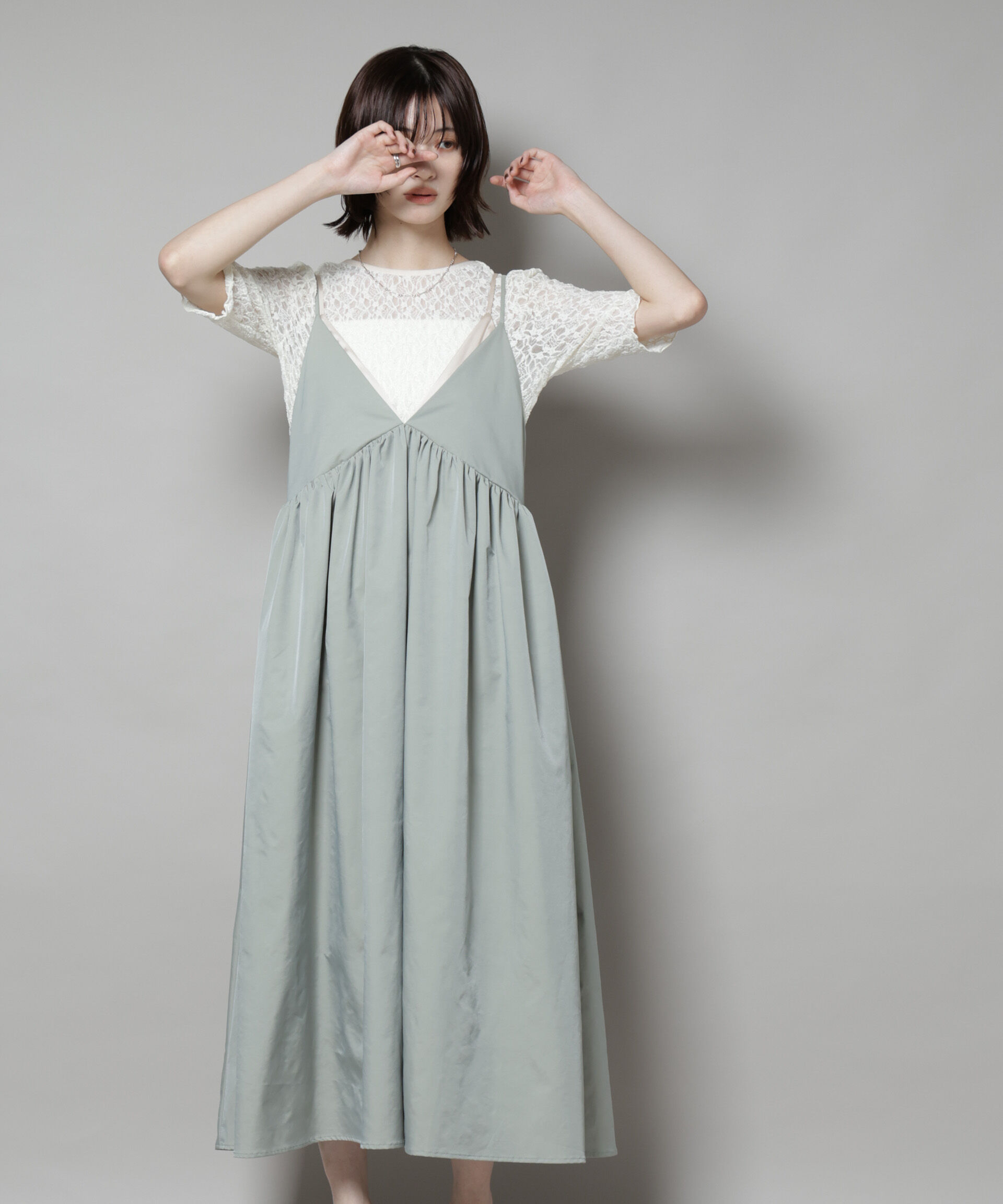 nano･universe「シャンブレータフタキャミレイヤードワンピース」|ワンピース|