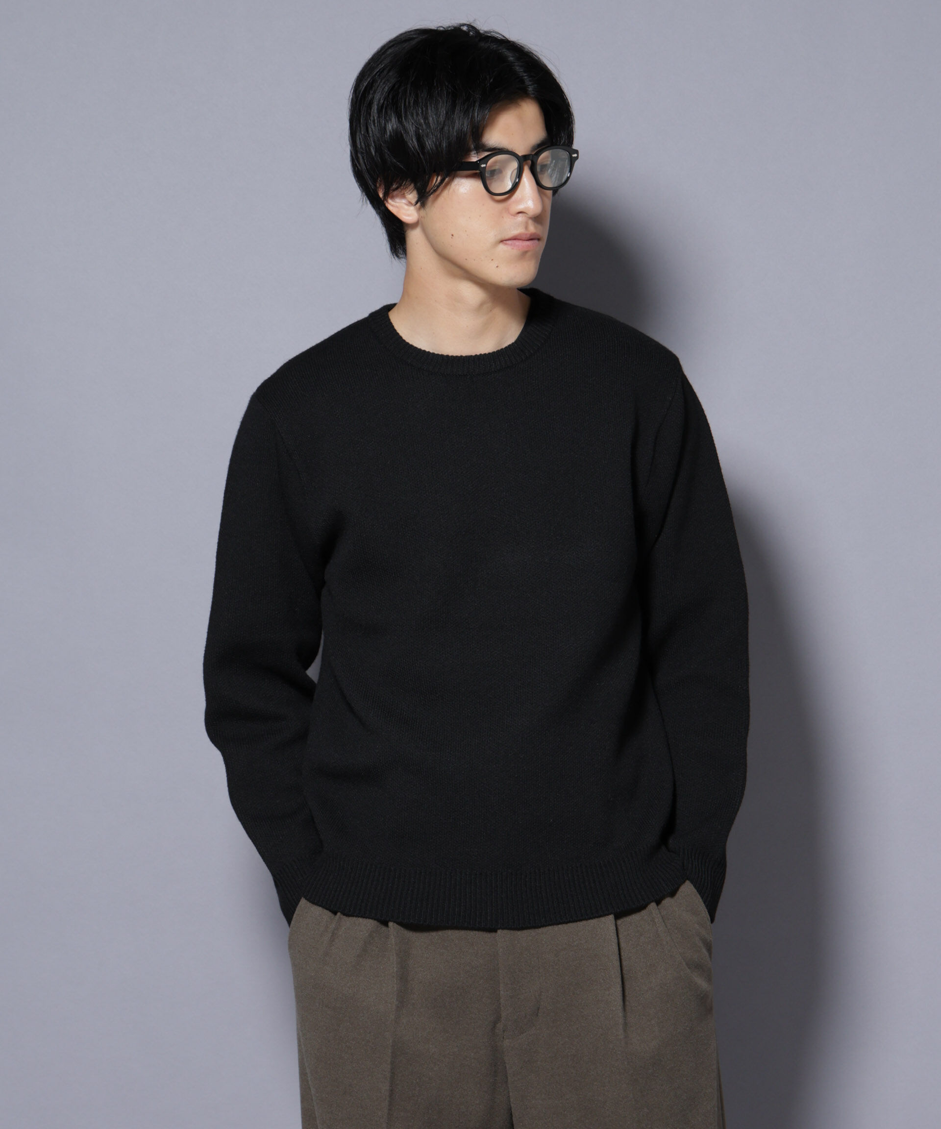 nano･universe「PBTストレッチクルーネックニット」|ニット・セーター|ブラック