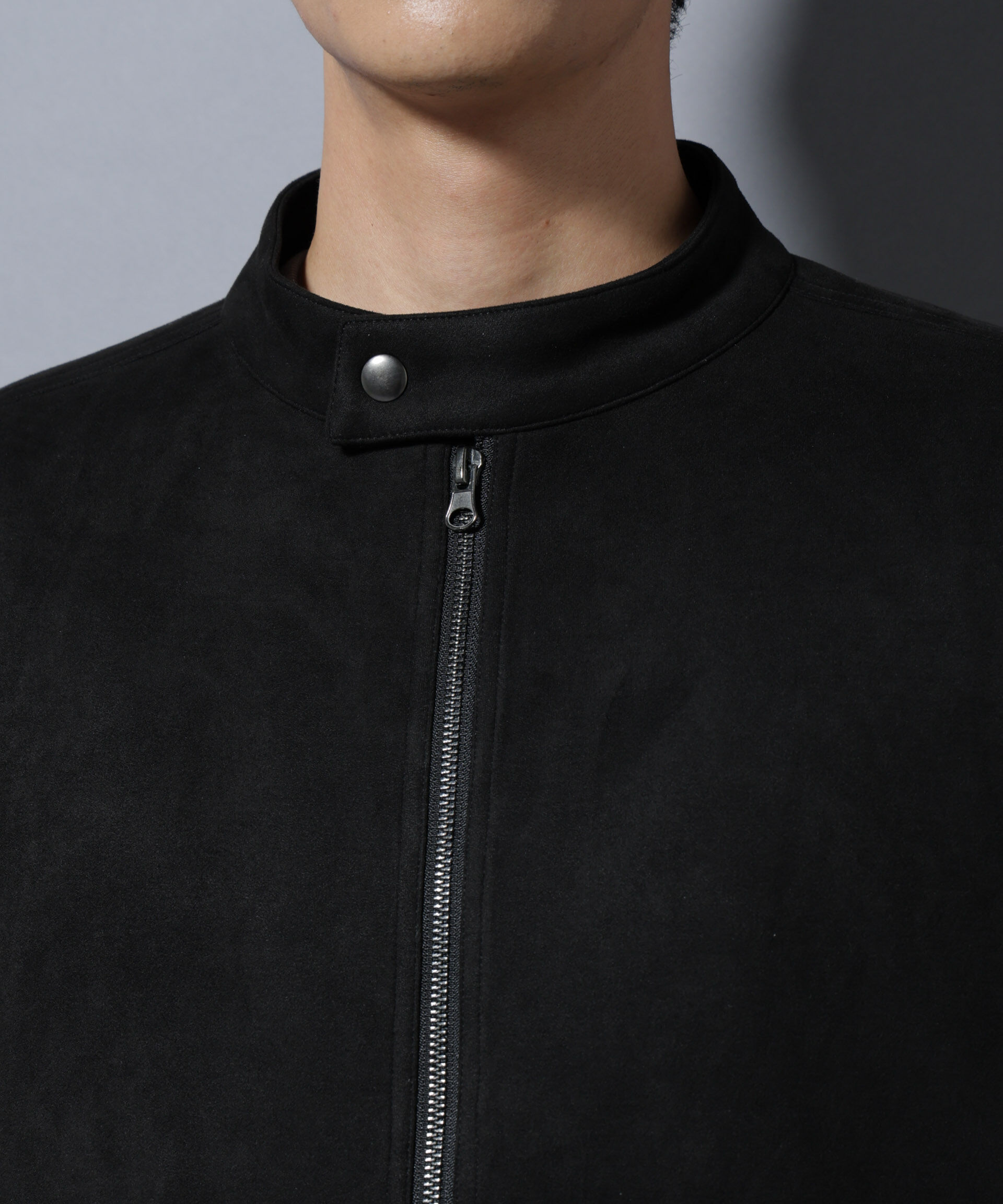 nano･universe「フェイクスエードシングルライダース」|ブルゾン・スタジャン|