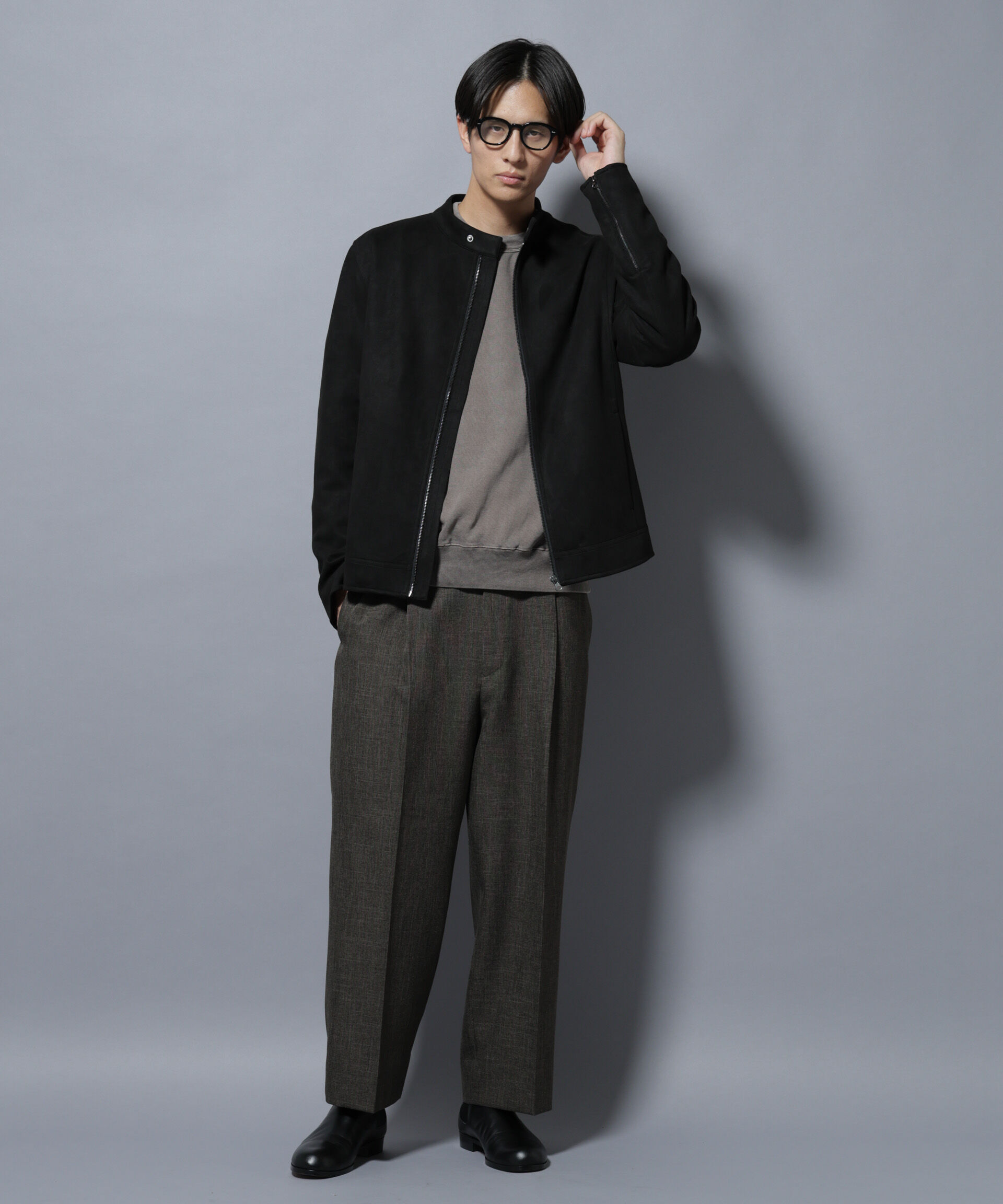 nano･universe「フェイクスエードシングルライダース」|ブルゾン・スタジャン|