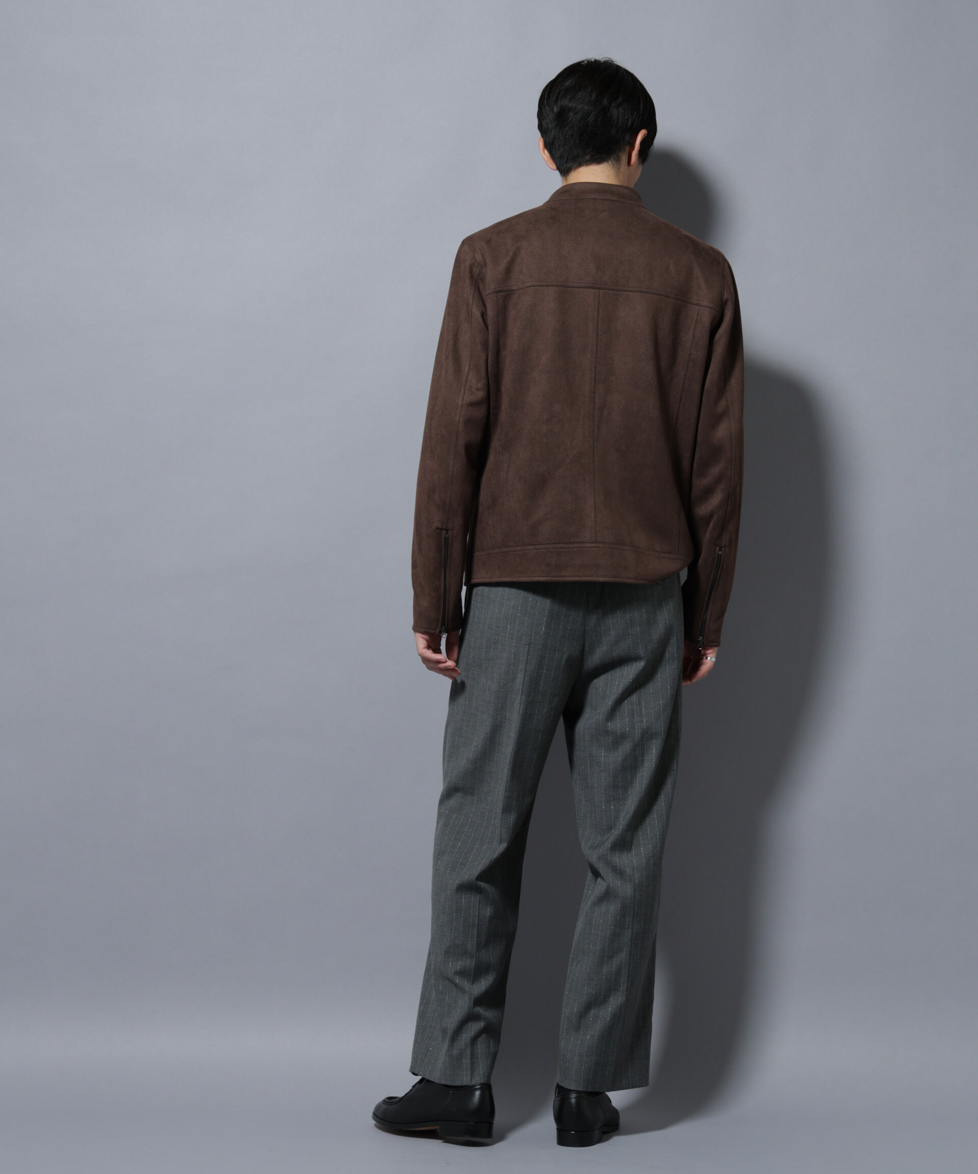 nano･universe「フェイクスエードシングルライダース」|ブルゾン・スタジャン|