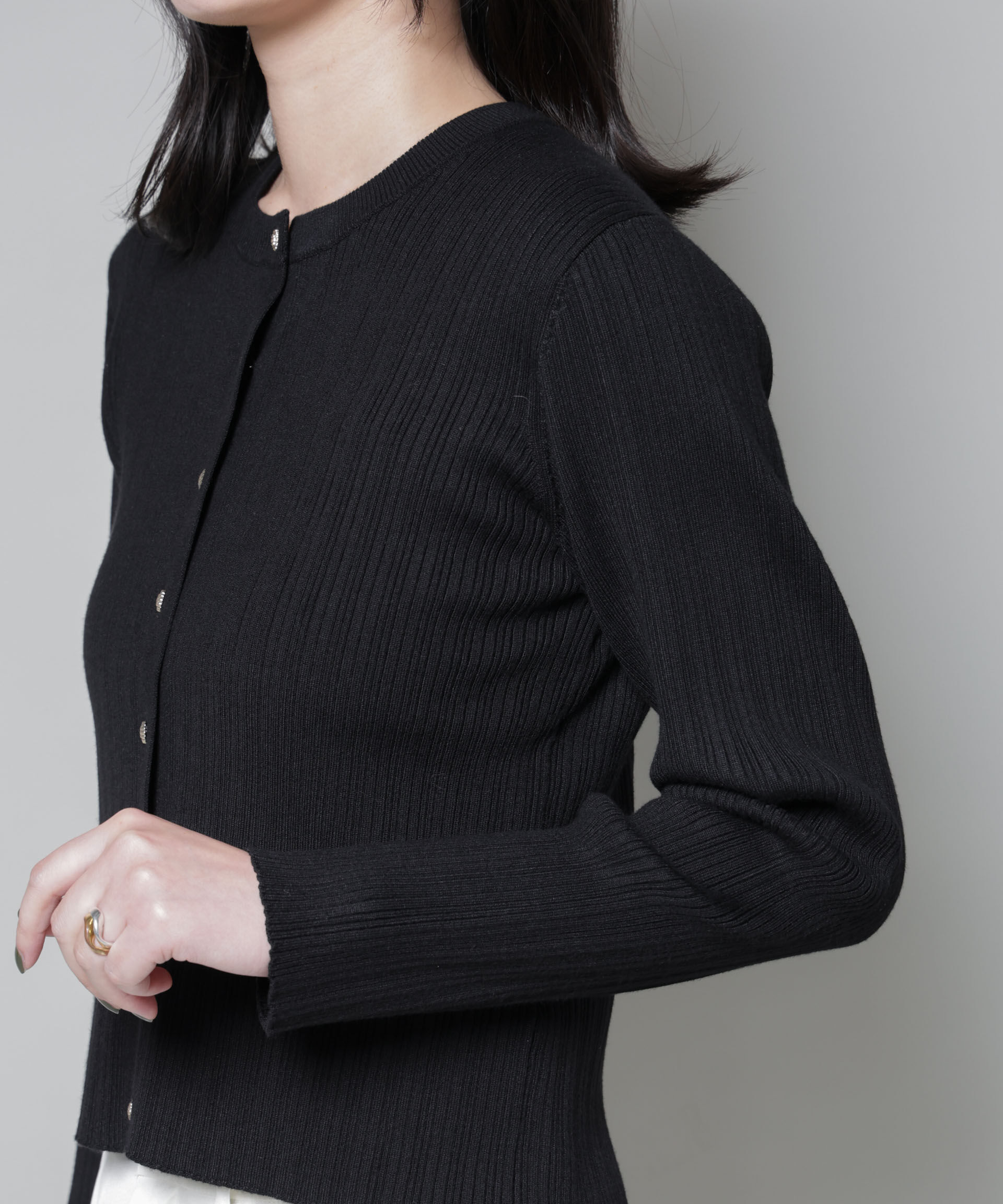 nano･universe「ホホバオイル加工ランダムリブカーディガン」|ニット・セーター|