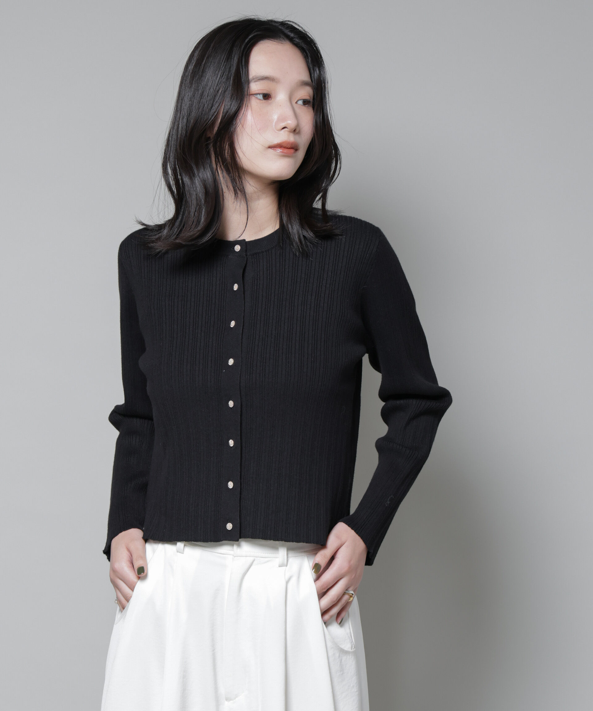 nano･universe「ホホバオイル加工ランダムリブカーディガン」|ニット・セーター|