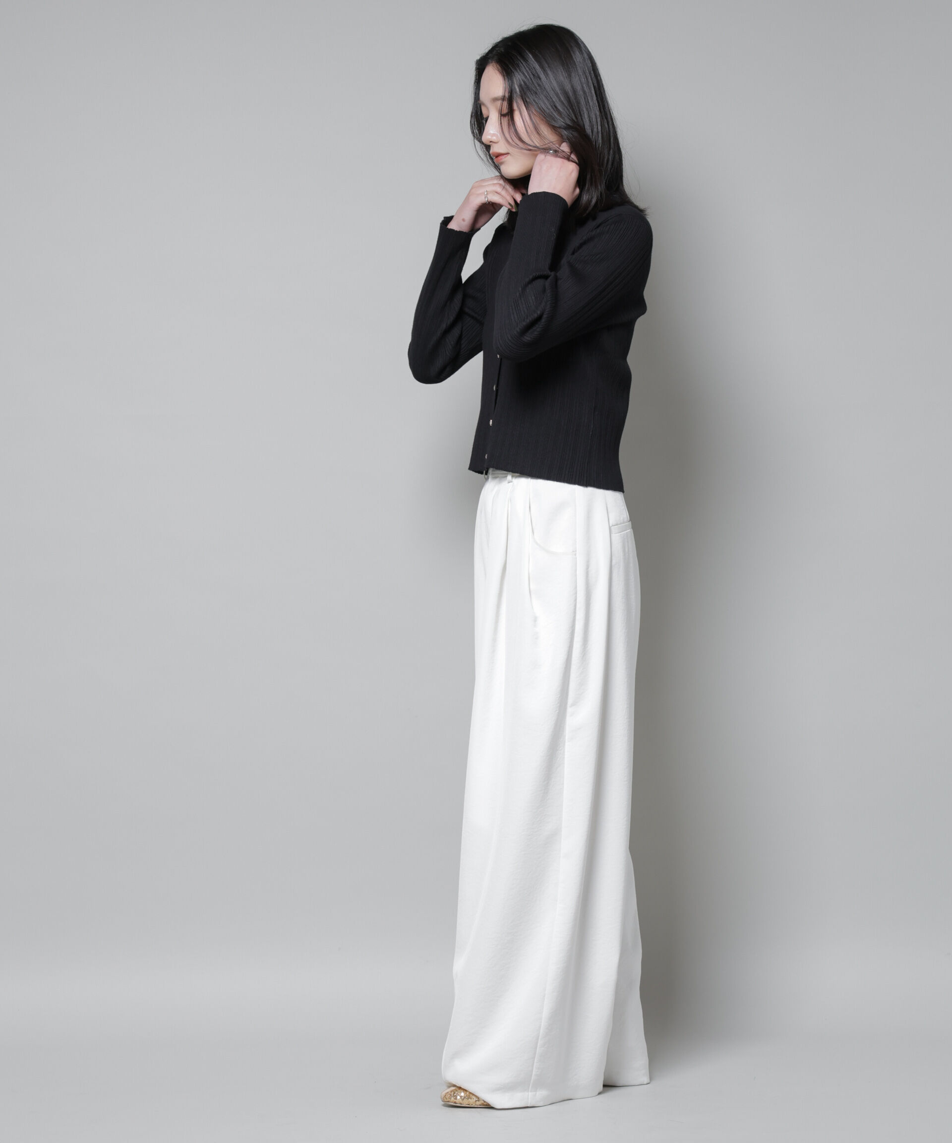 nano･universe「ホホバオイル加工ランダムリブカーディガン」|ニット・セーター|