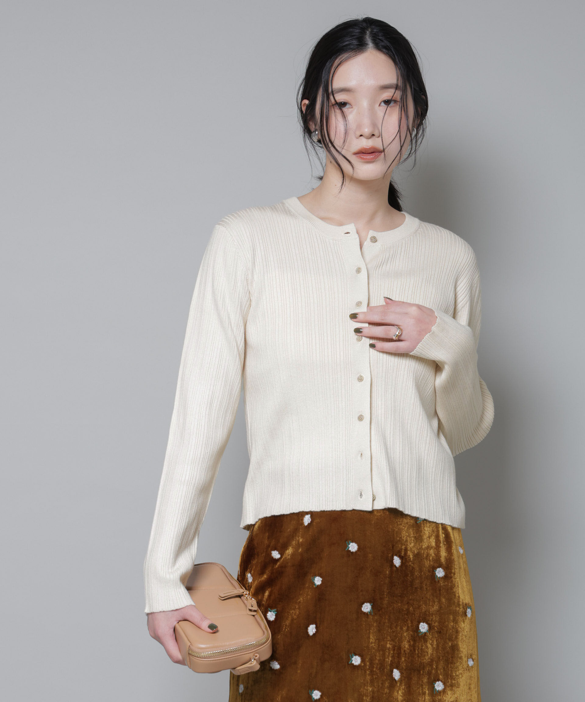 nano･universe「ホホバオイル加工ランダムリブカーディガン」|ニット・セーター|