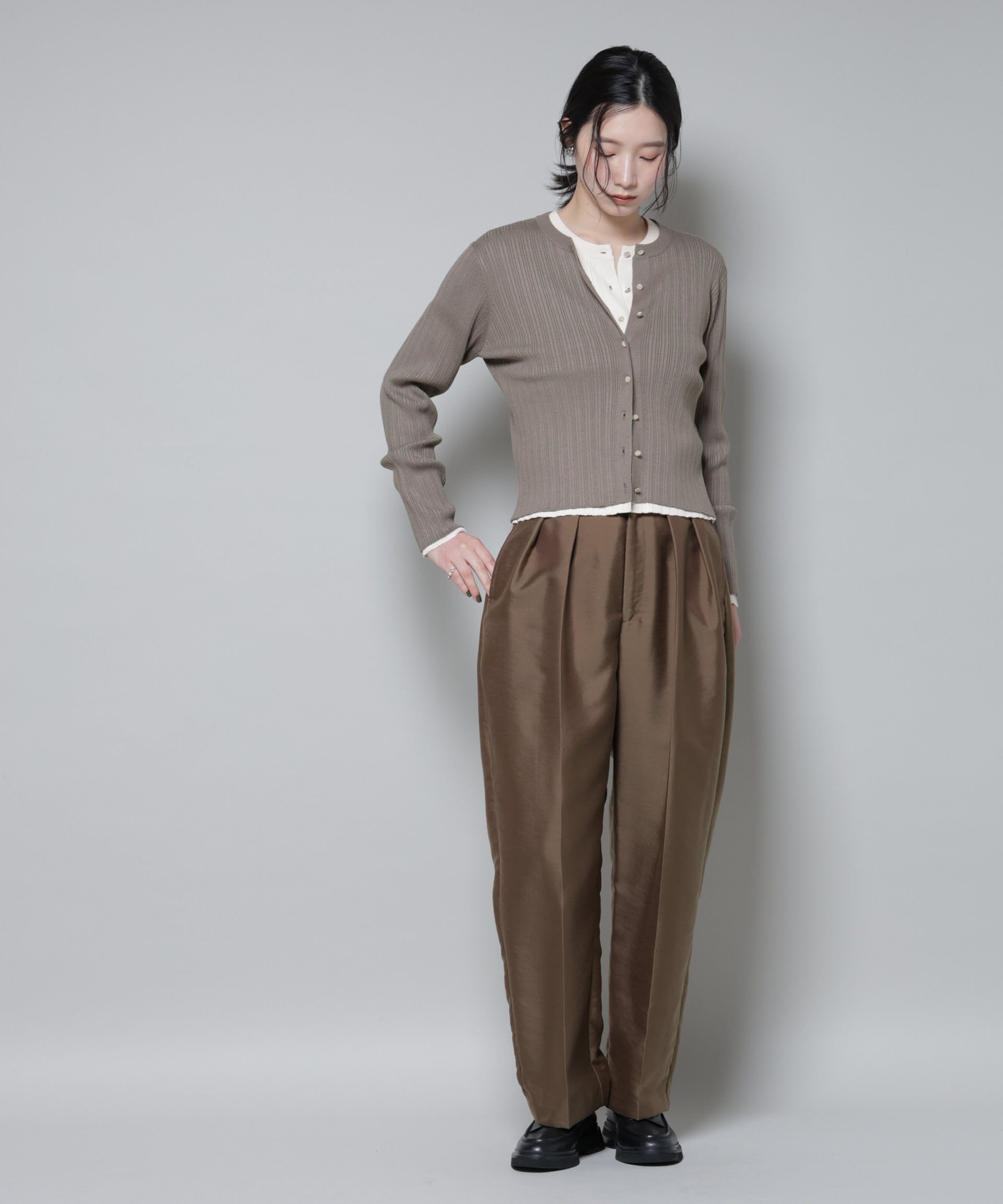 nano･universe「ホホバオイル加工ランダムリブカーディガン」|ニット・セーター|