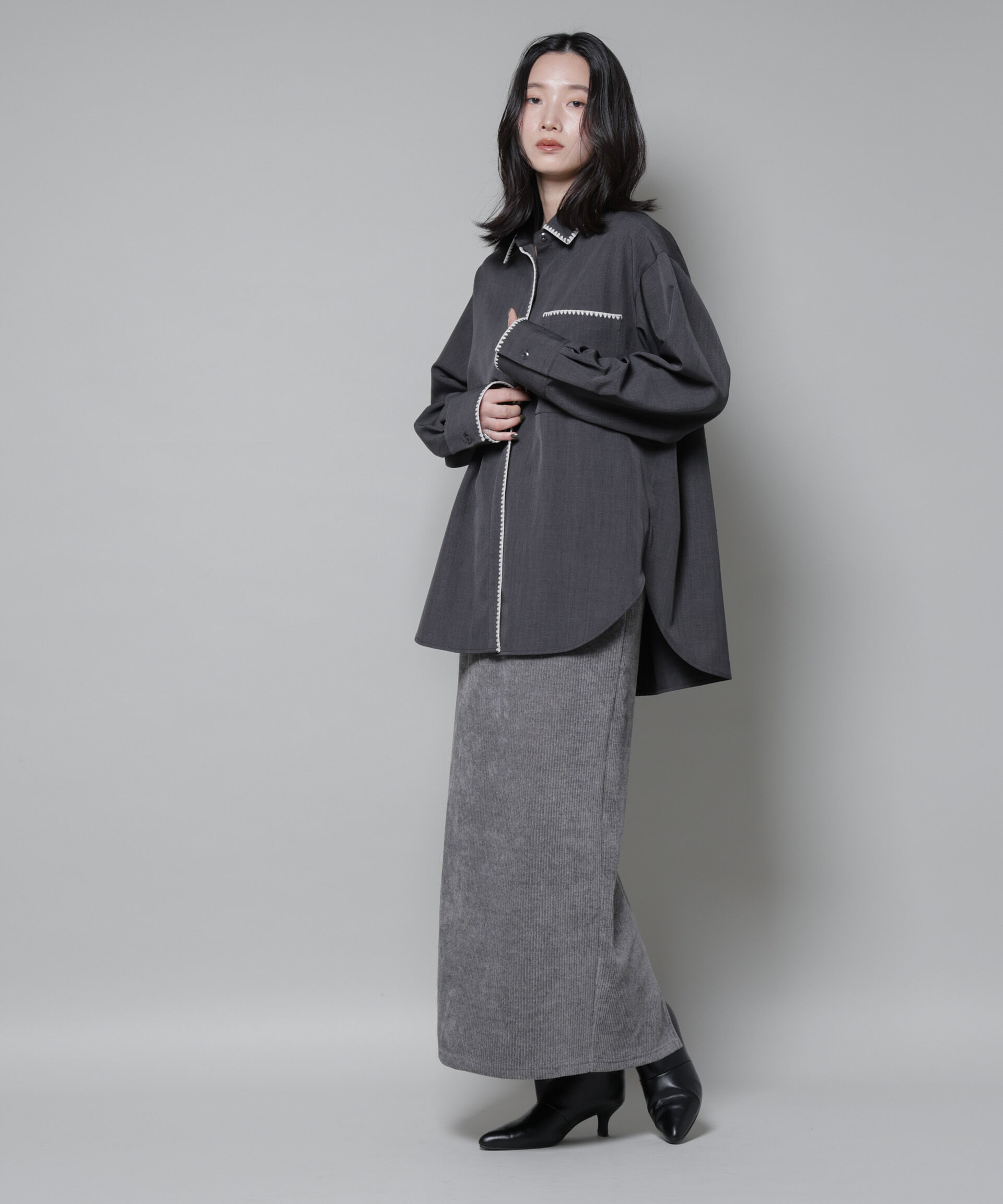 nano･universe「起毛リブカットタイトロングスカート」|スカート|