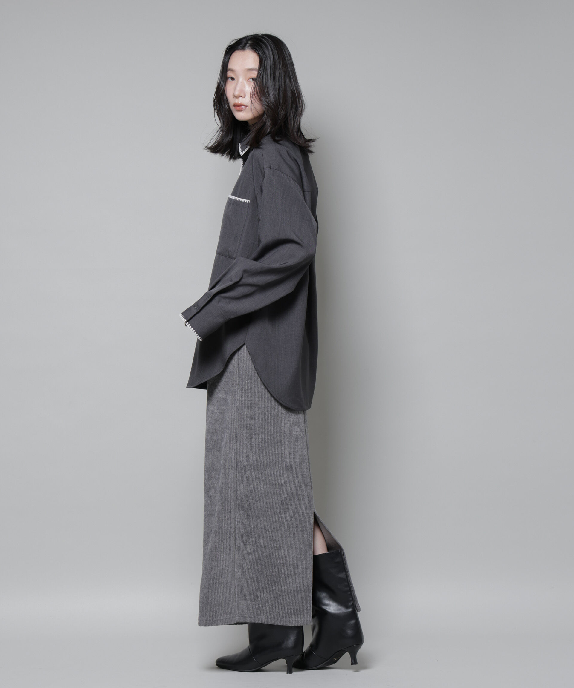 nano･universe「起毛リブカットタイトロングスカート」|スカート|