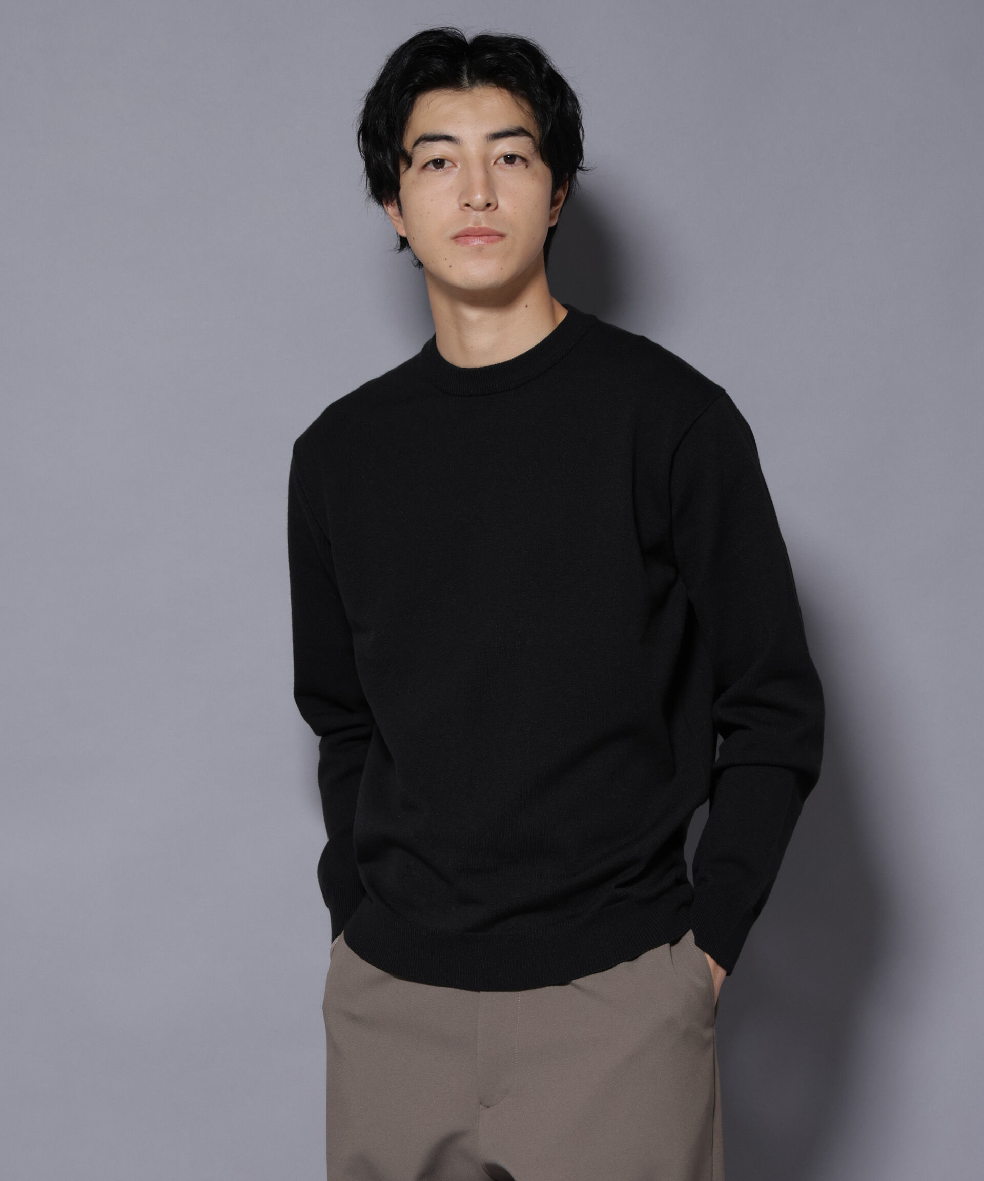 nano･universe「ダブルフェイスストレッチモックネックニット」|ニット・セーター|