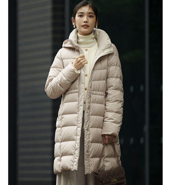 美品✨️23区 ダウンコート 大きいサイズ 42 XL ベージュ 異素材襟 VERY掲載/新色追加】シレータフタ ロング ダウンコート（23区