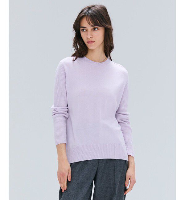 BEIGE,「【洗える】POMPE / ウールカシミヤ配色ラインクルーネックニット」|ニット・セーター|Lilac&times;Taupe
