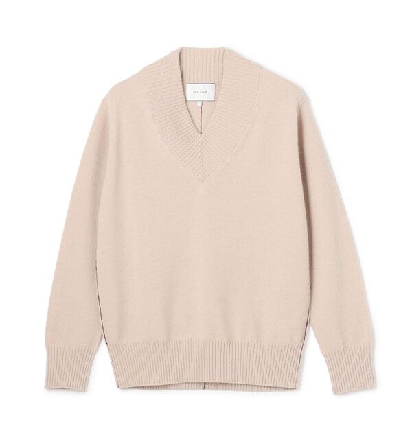BEIGE,「【洗える】POMPE / ウールカシミヤ配色ラインVネックニット」|ニット・セーター|