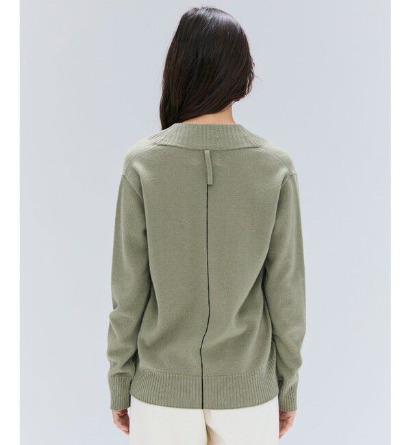 BEIGE,「【洗える】POMPE / ウールカシミヤ配色ラインVネックニット」|ニット・セーター|L.Khaki&times;Black