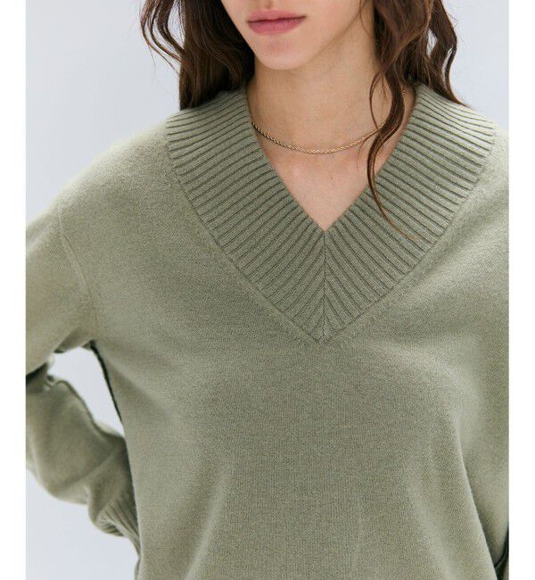 BEIGE,「【洗える】POMPE / ウールカシミヤ配色ラインVネックニット」|ニット・セーター|