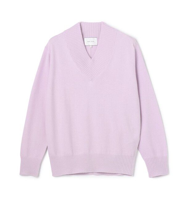 BEIGE,「【洗える】POMPE / ウールカシミヤ配色ラインVネックニット」|ニット・セーター|