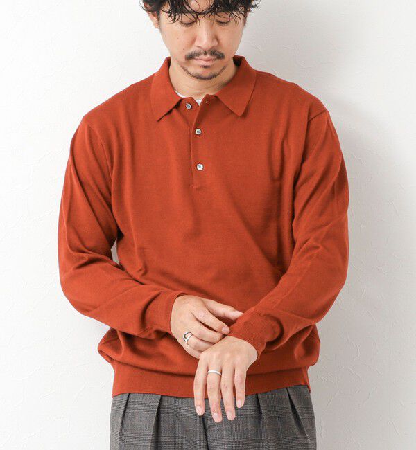NOLLEY'S goodman「14G成型 ウォッシャブル NSN長袖ポロニット 25AW」|ニット・セーター|レンガ