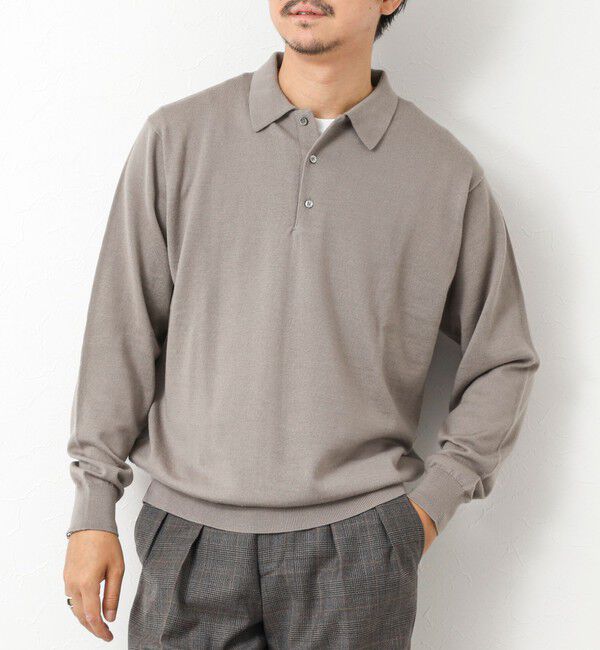NOLLEY'S goodman「14G成型 ウォッシャブル NSN長袖ポロニット 25AW」|ニット・セーター|グレーベージュ