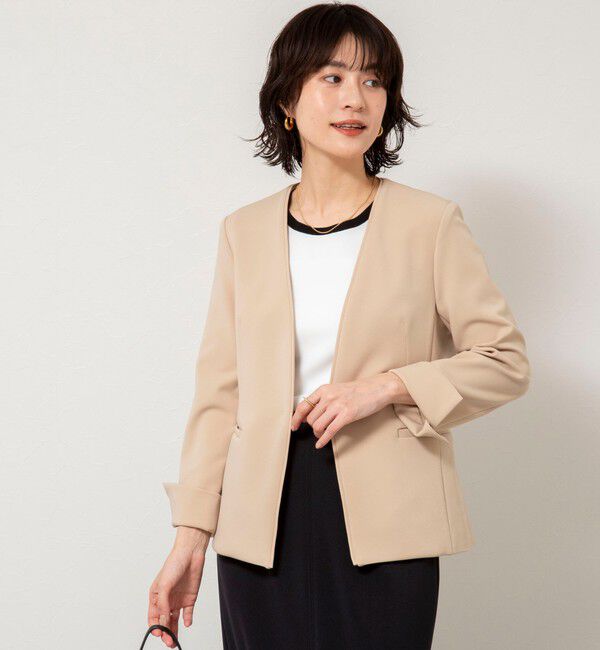 NOLLEY'S sophi「《セットアップ対応》ウォッシャブルWクロス2WAYストレッチジャケット」|ノーカラージャケット|