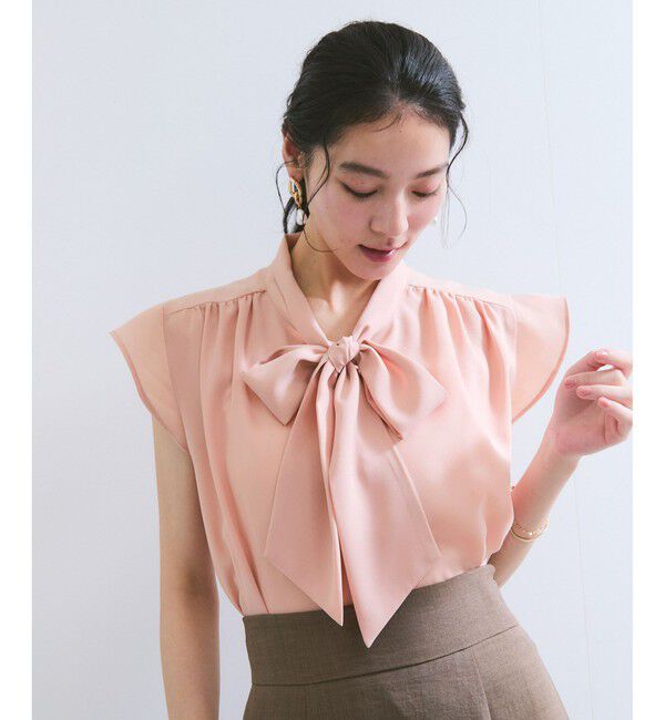 VIS「【WEB限定】【防シワ】フリルフレンチボウタイブラウス/通勤対応」|シャツ・ブラウス|ピンク(63)