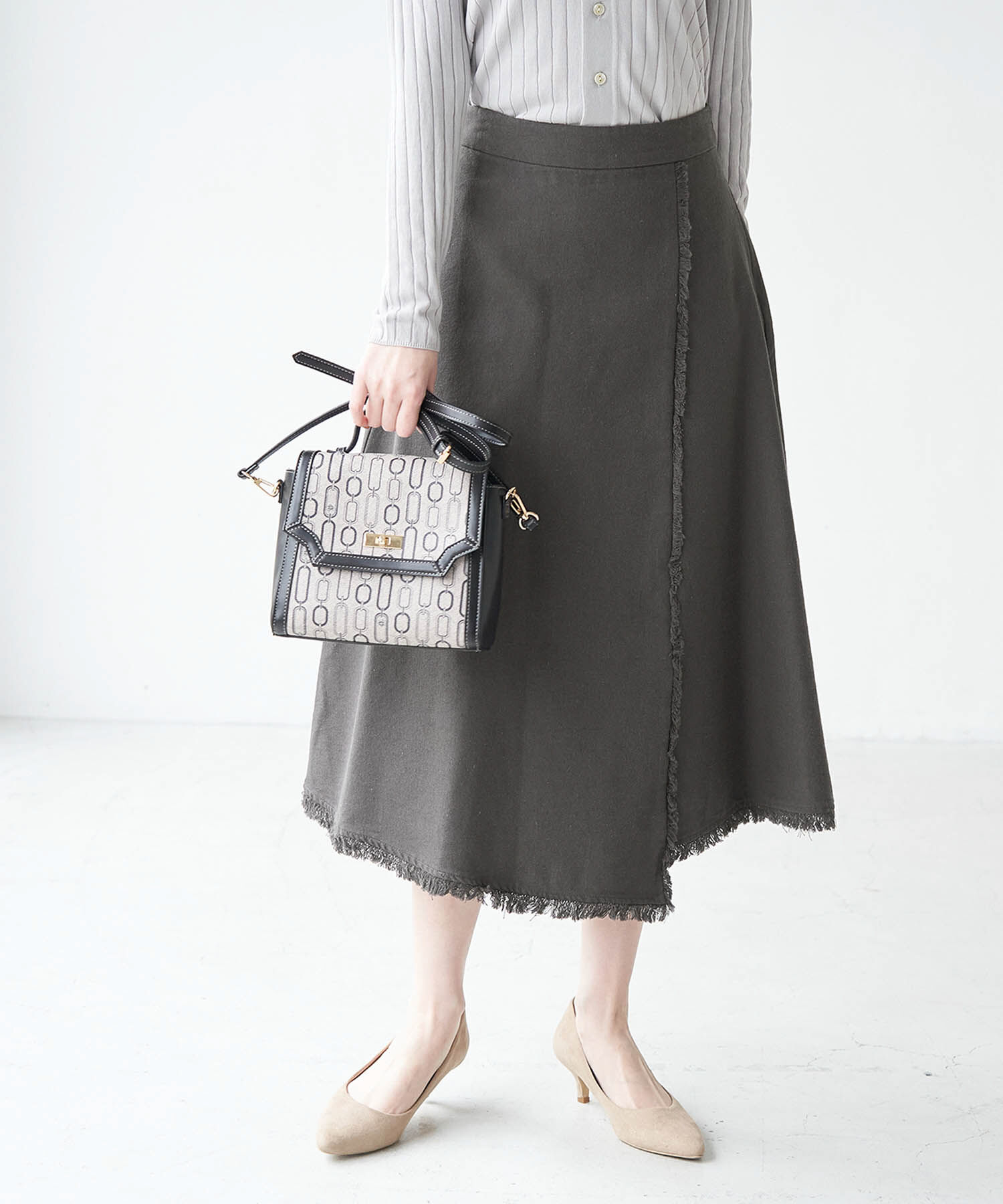 Rope&rsquo;Picnic「麻混フリンジフレアスカート」|スカート|