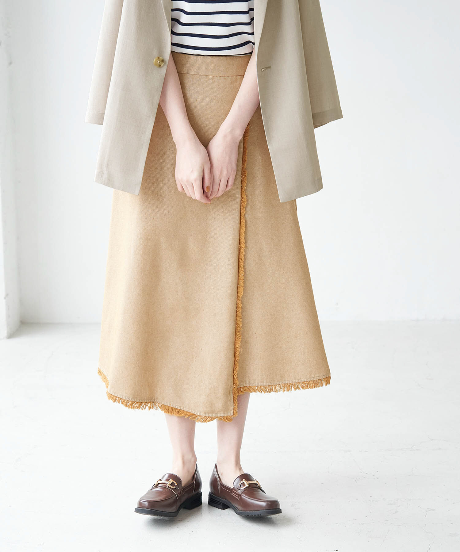 Rope&rsquo;Picnic「麻混フリンジフレアスカート」|スカート|