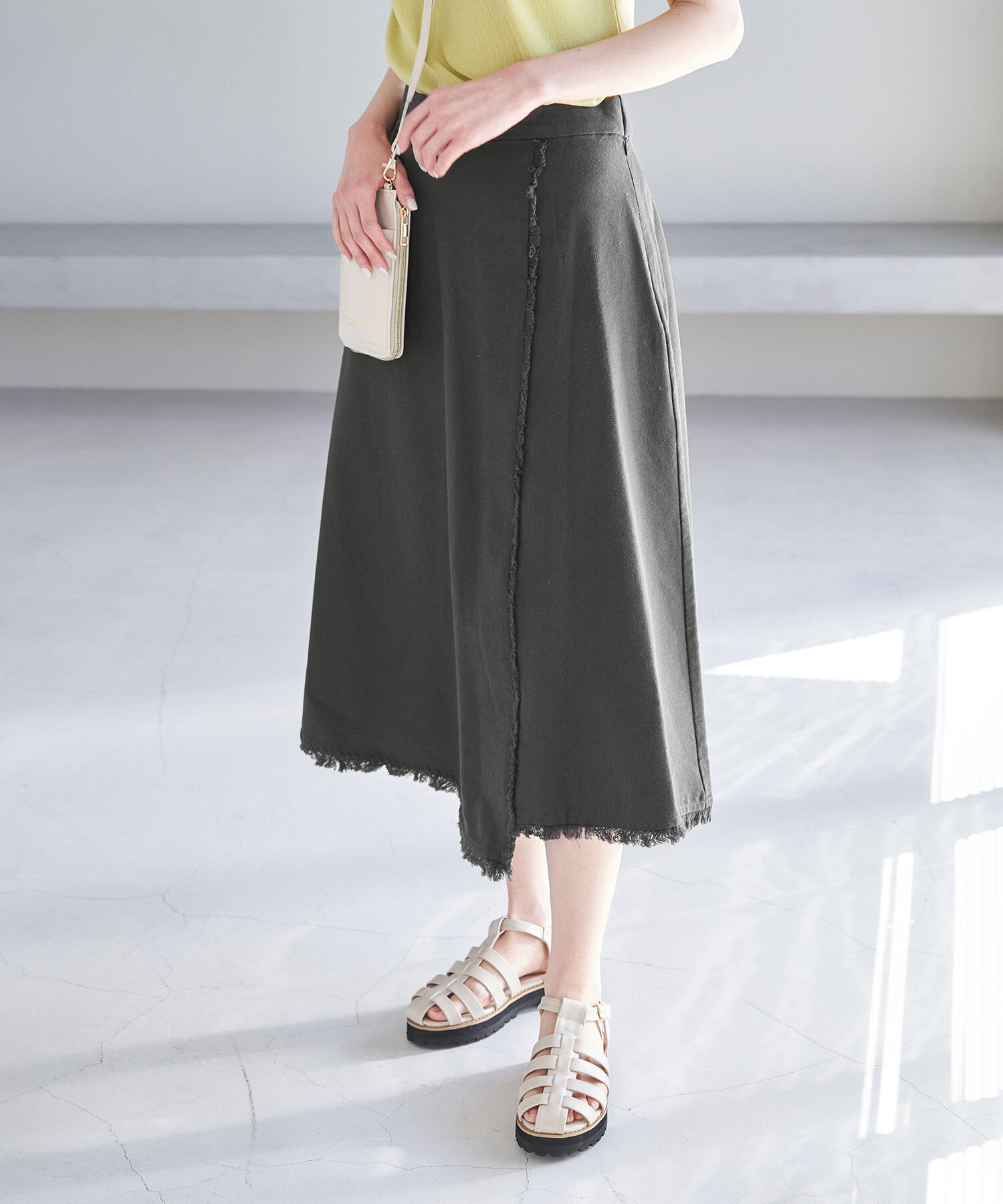 Rope&rsquo;Picnic「麻混フリンジフレアスカート」|スカート|