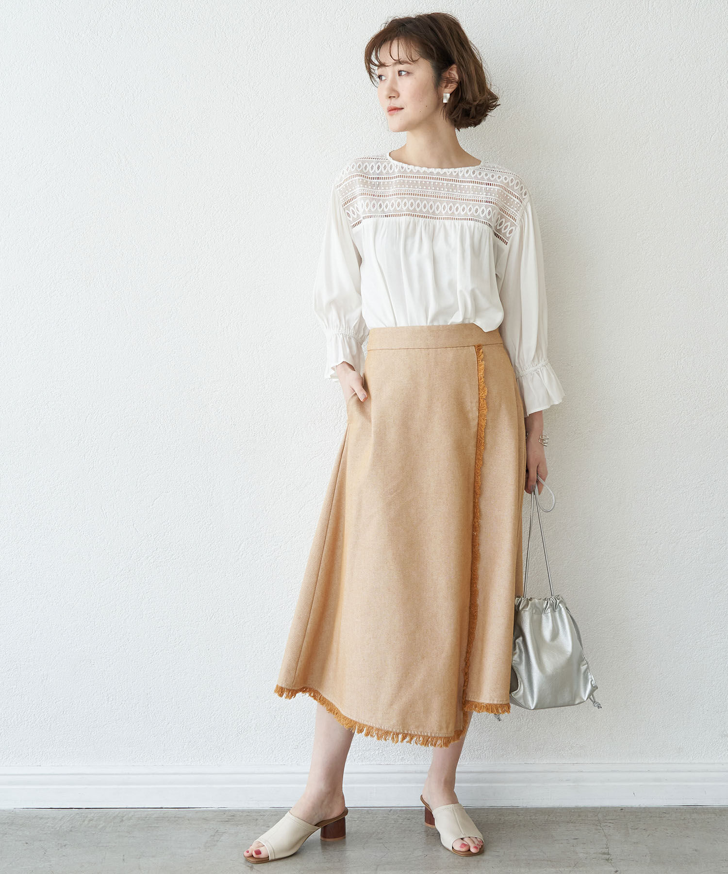 Rope&rsquo;Picnic「麻混フリンジフレアスカート」|スカート|