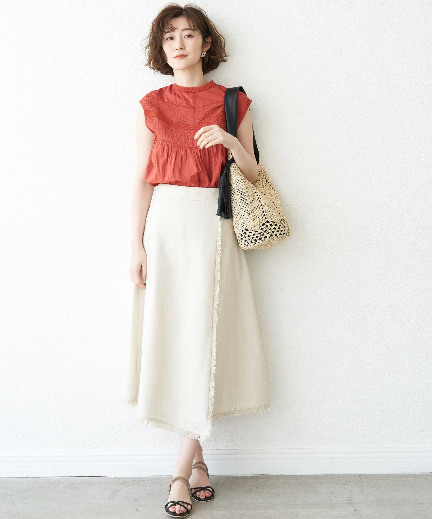 Rope&rsquo;Picnic「麻混フリンジフレアスカート」|スカート|