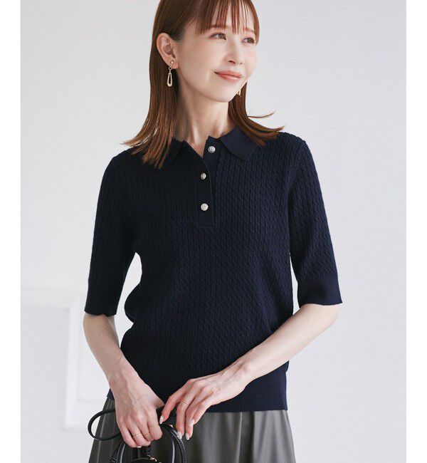 Rope&rsquo;Picnic「ミニケーブルハーフスリーブニットポロシャツ」|ポロシャツ|ネイビー(40)