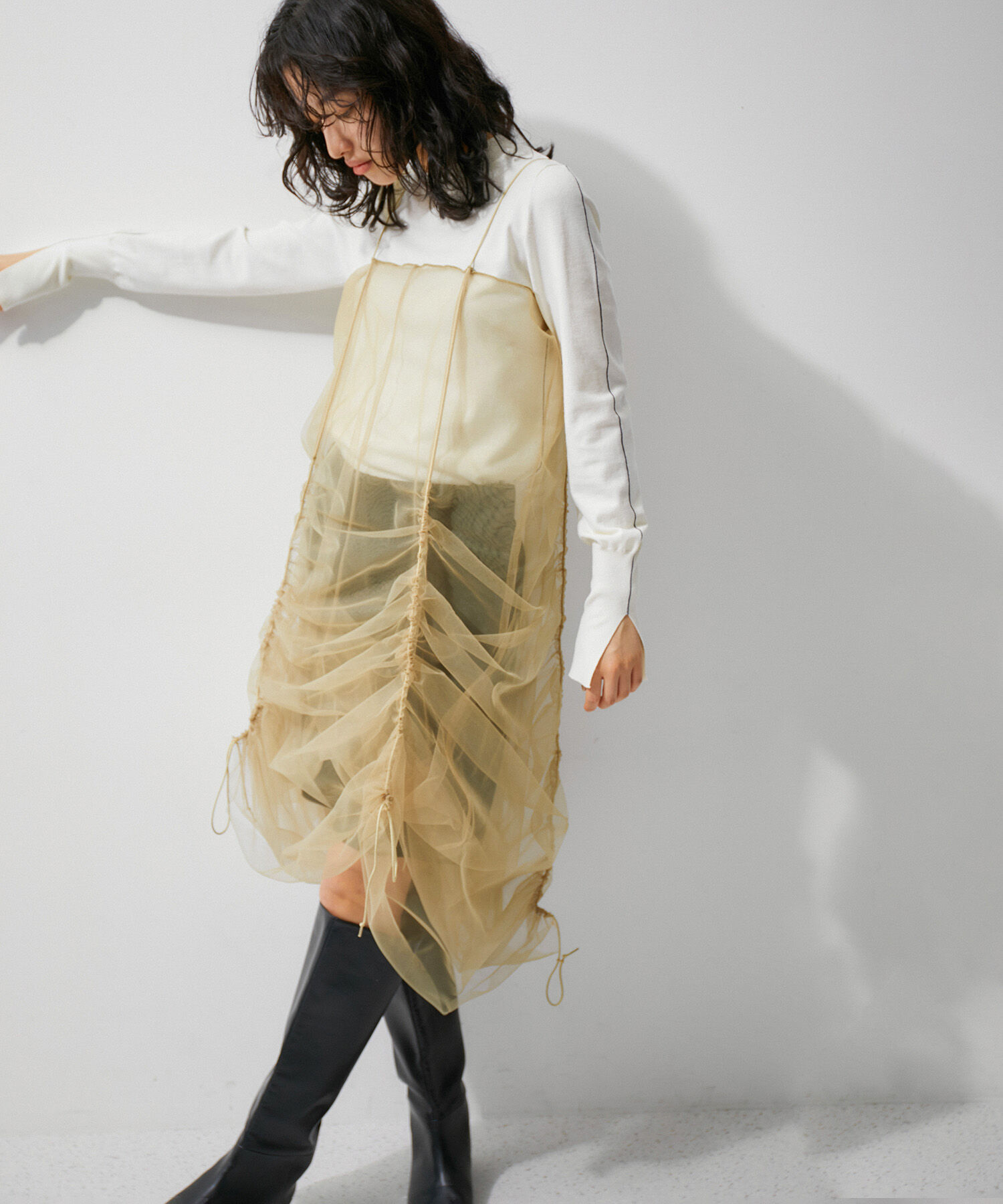 ADAM ET ROPE'「【逸品】ドロストリングチュールドレス」|ワンピース|ベージュ(27)