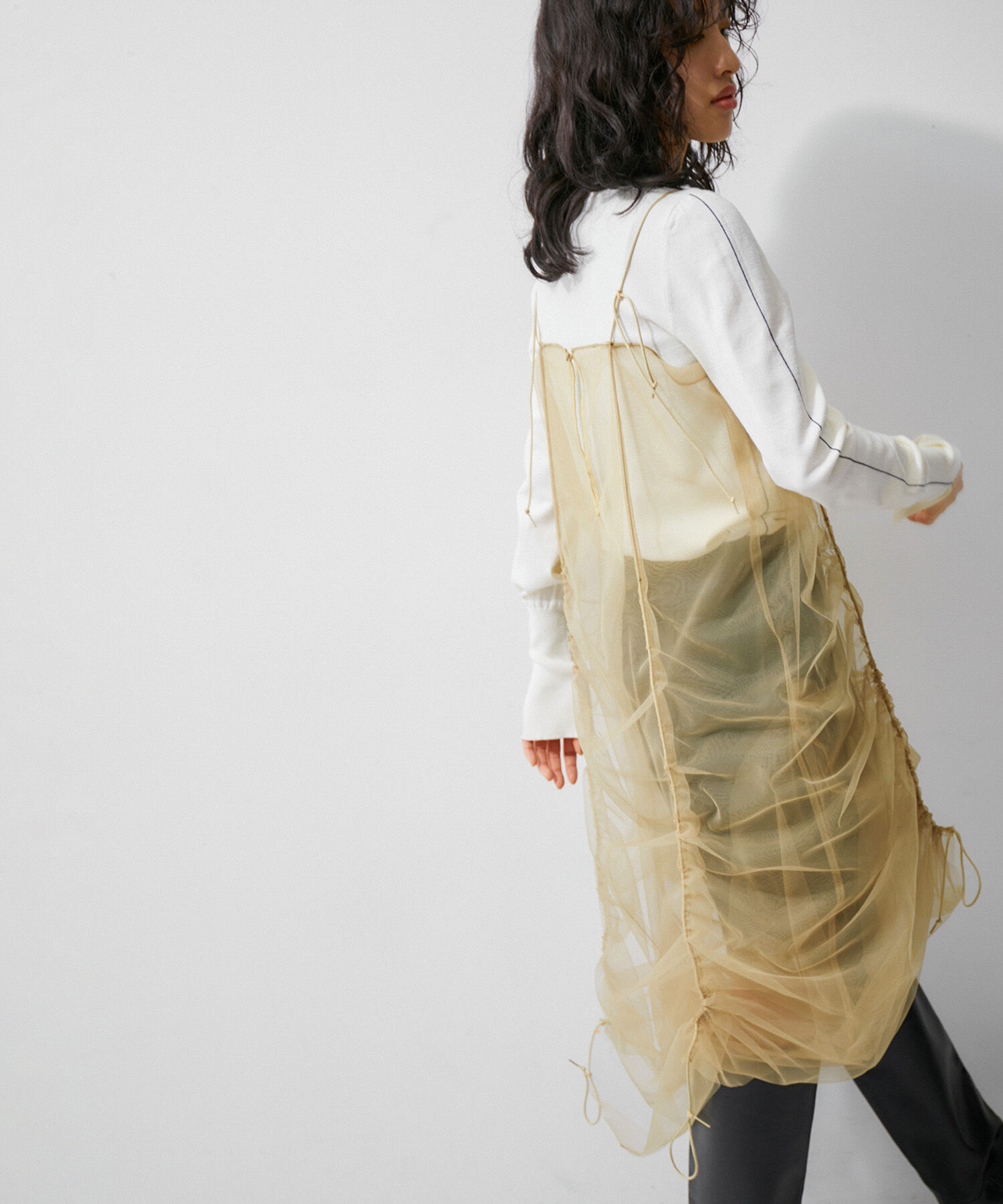 ADAM ET ROPE'「【逸品】ドロストリングチュールドレス」|ワンピース|