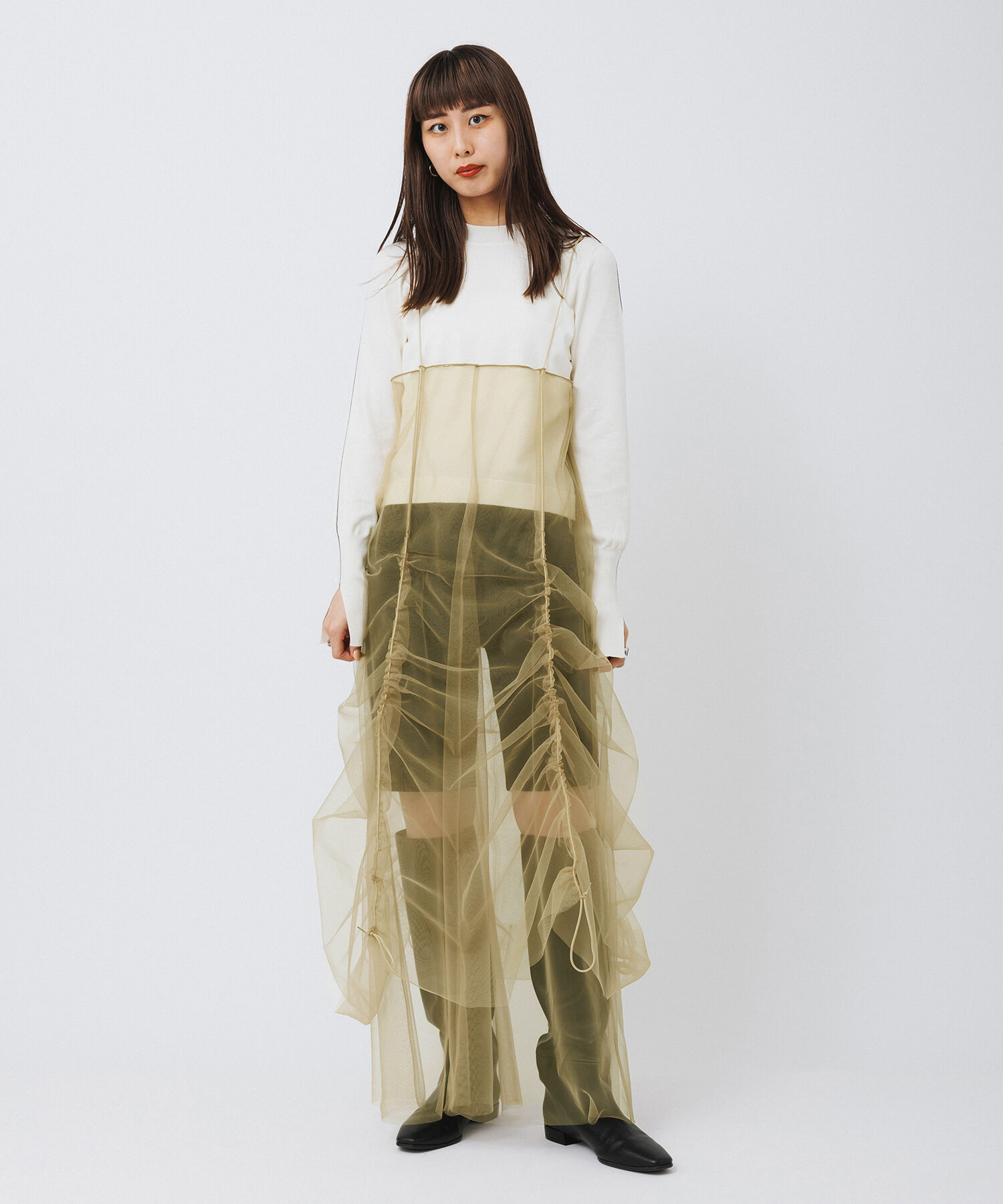 ADAM ET ROPE'「【逸品】ドロストリングチュールドレス」|ワンピース|