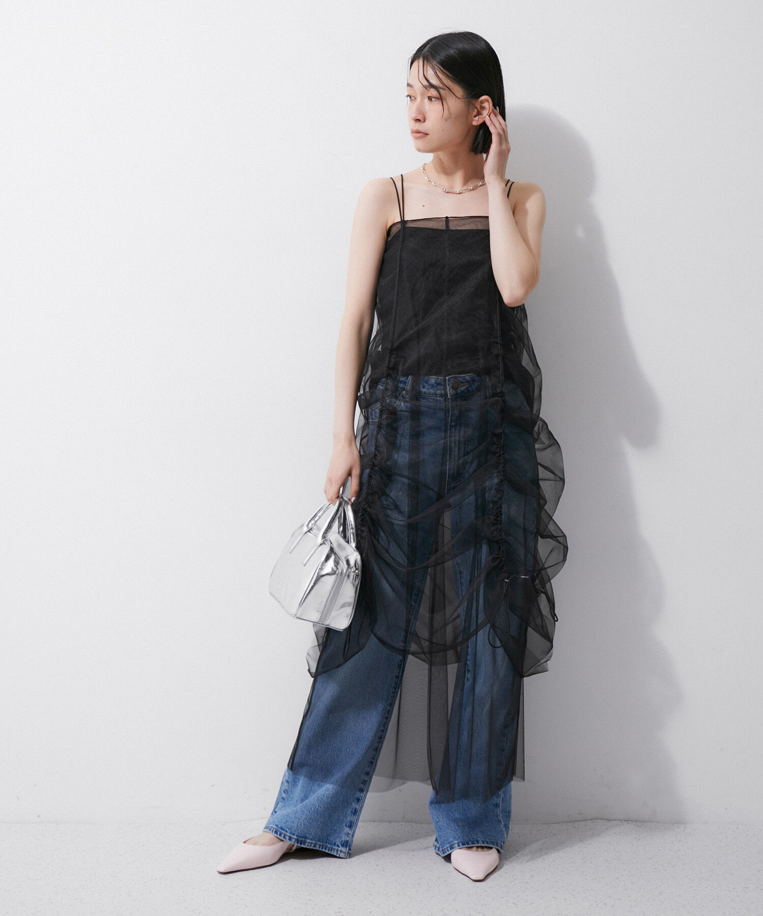 ADAM ET ROPE'「【逸品】ドロストリングチュールドレス」|ワンピース|