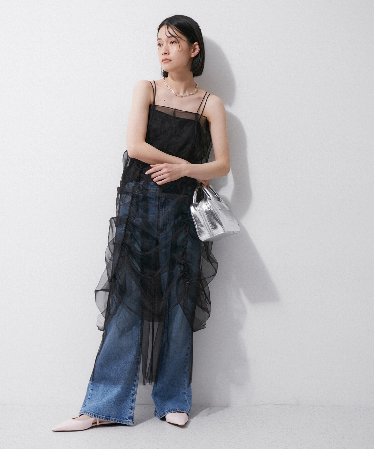 ADAM ET ROPE'「【逸品】ドロストリングチュールドレス」|ワンピース|