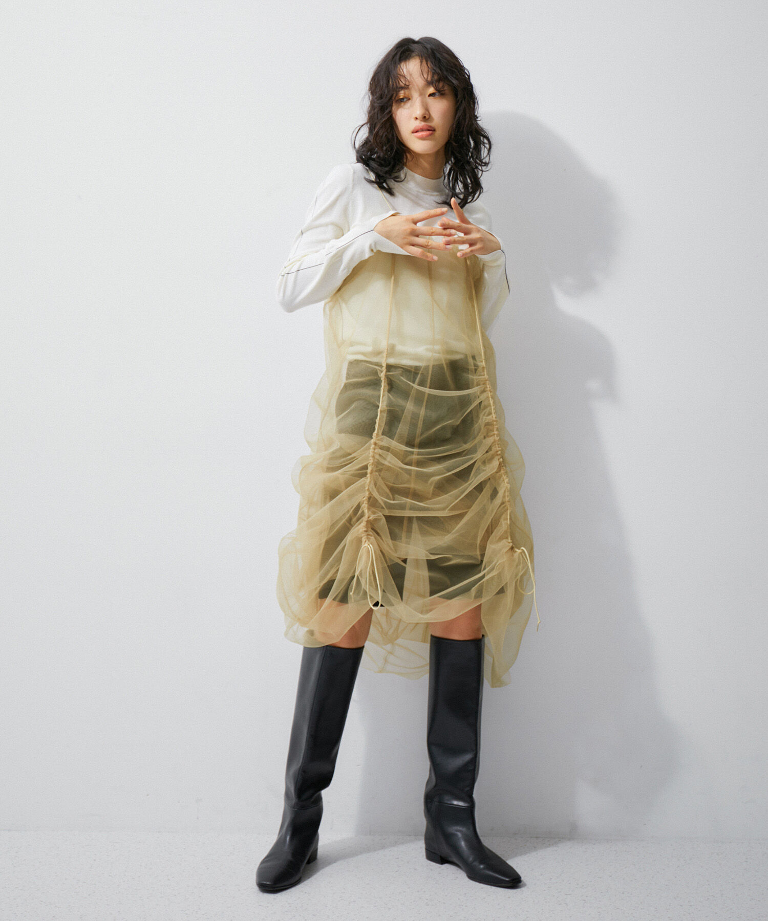 ADAM ET ROPE'「【逸品】ドロストリングチュールドレス」|ワンピース|