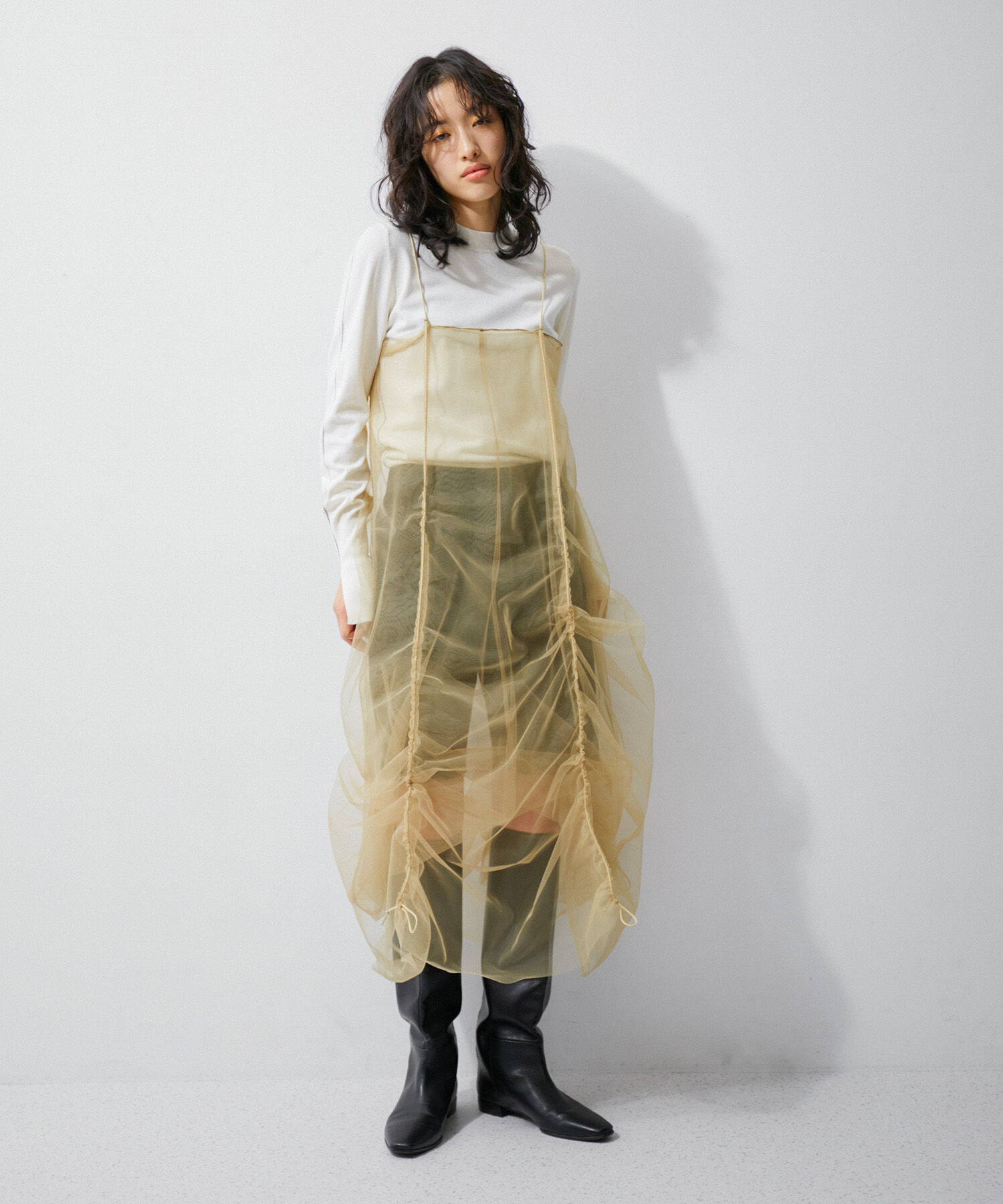 ADAM ET ROPE'「【逸品】ドロストリングチュールドレス」|ワンピース|