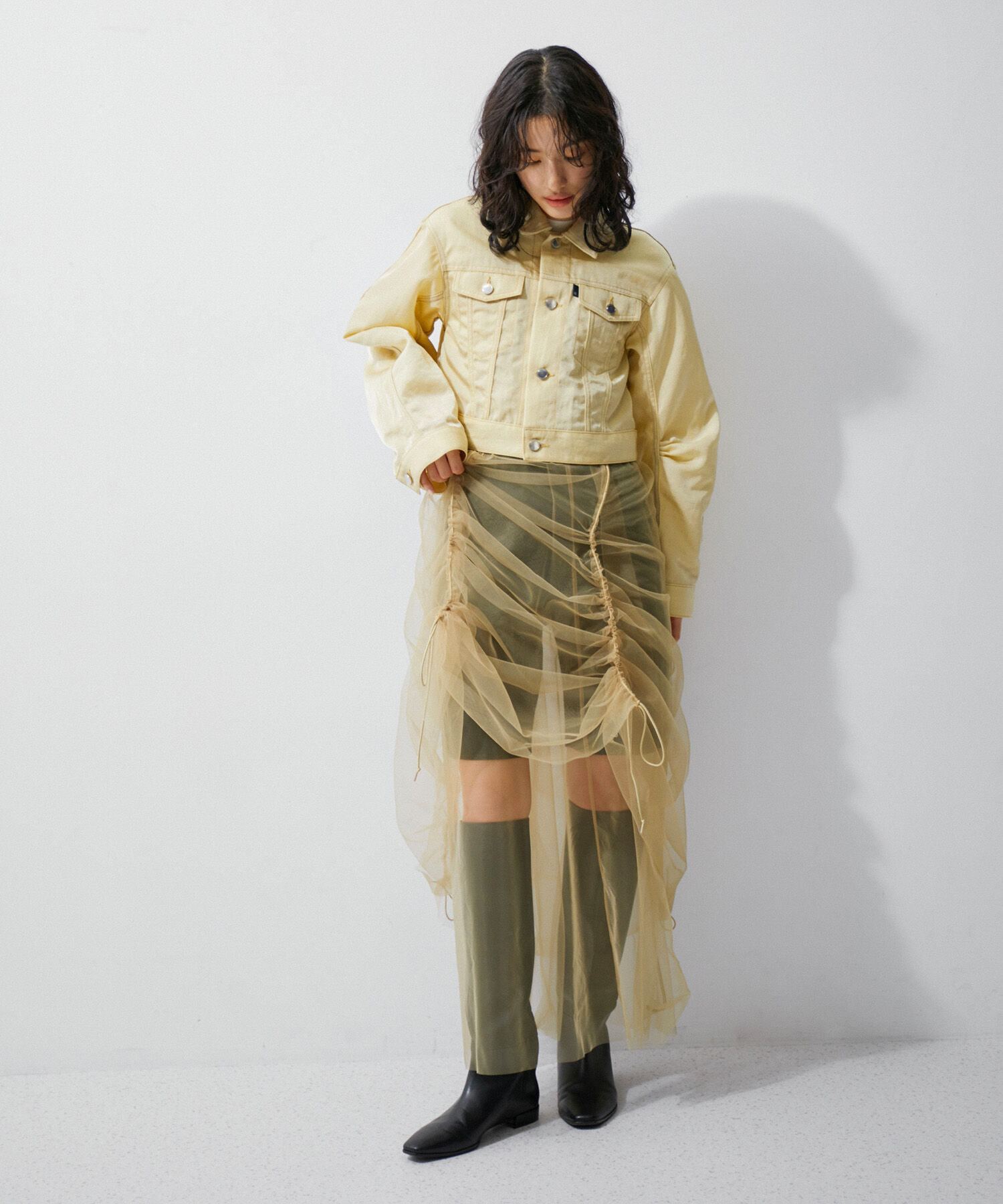 ADAM ET ROPE'「【逸品】ドロストリングチュールドレス」|ワンピース|