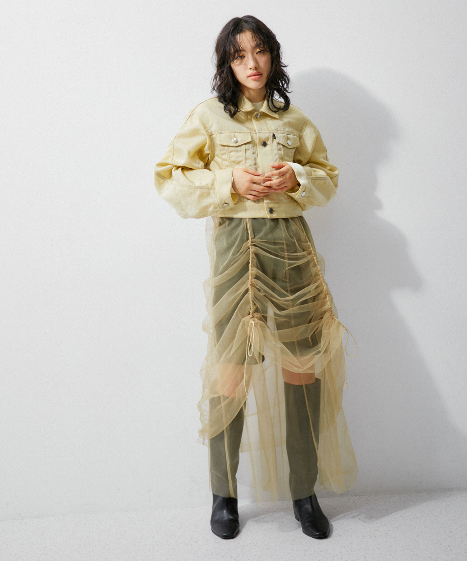 ADAM ET ROPE'「【逸品】ドロストリングチュールドレス」|ワンピース|