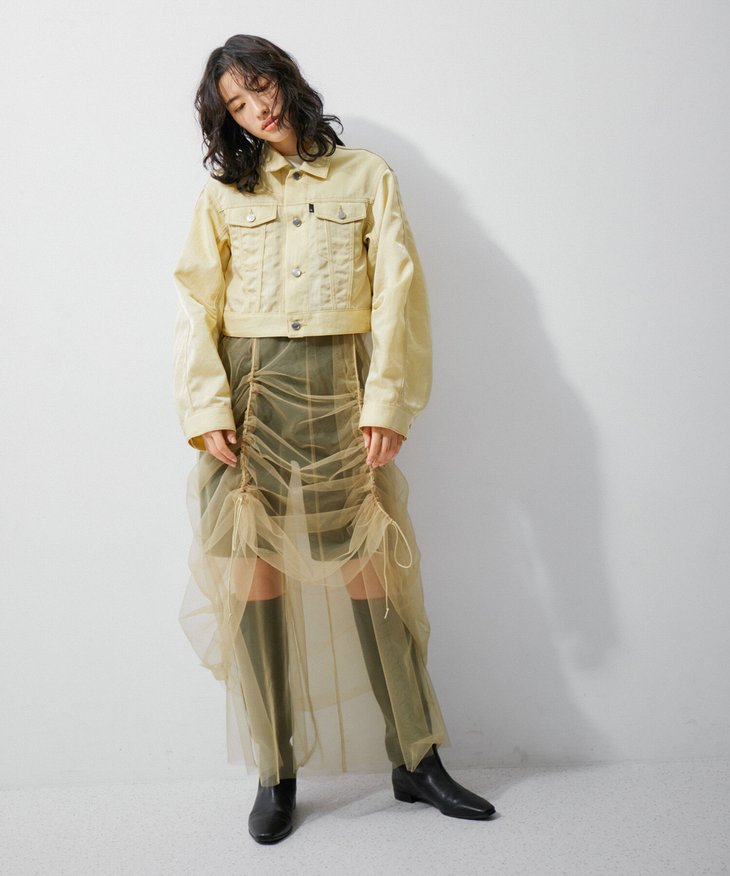 ADAM ET ROPE'「【逸品】ドロストリングチュールドレス」|ワンピース|