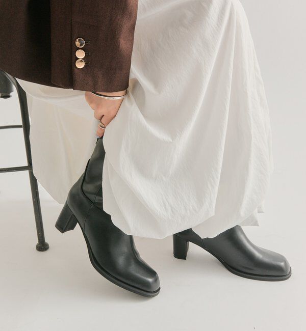  「ヒールミドルブーツ」|ロングブーツ|ブラック