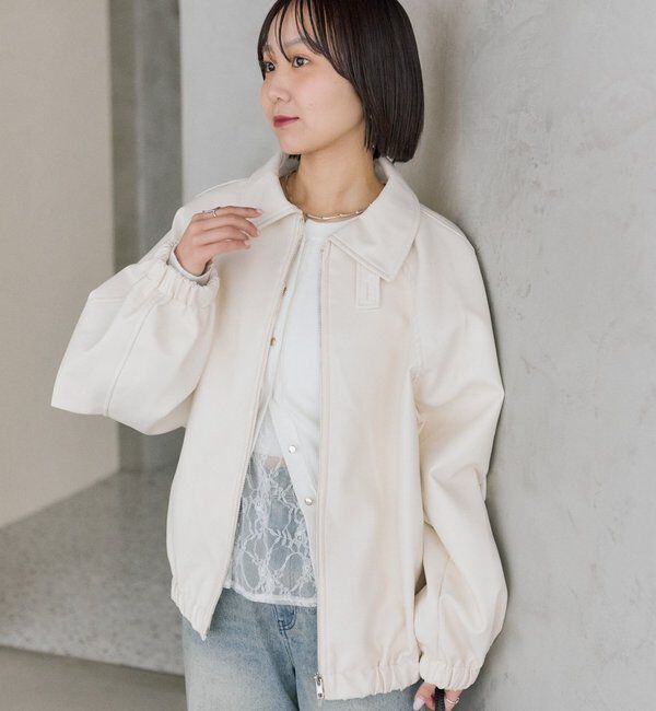  「バルーンスリーブフェイクレザーブルゾン」|ブルゾン・スタジャン|