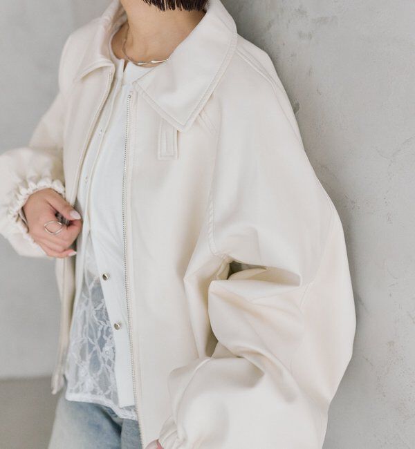  「バルーンスリーブフェイクレザーブルゾン」|ブルゾン・スタジャン|