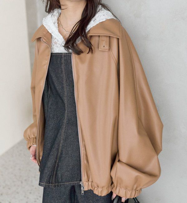  「バルーンスリーブフェイクレザーブルゾン」|ブルゾン・スタジャン|キャメル